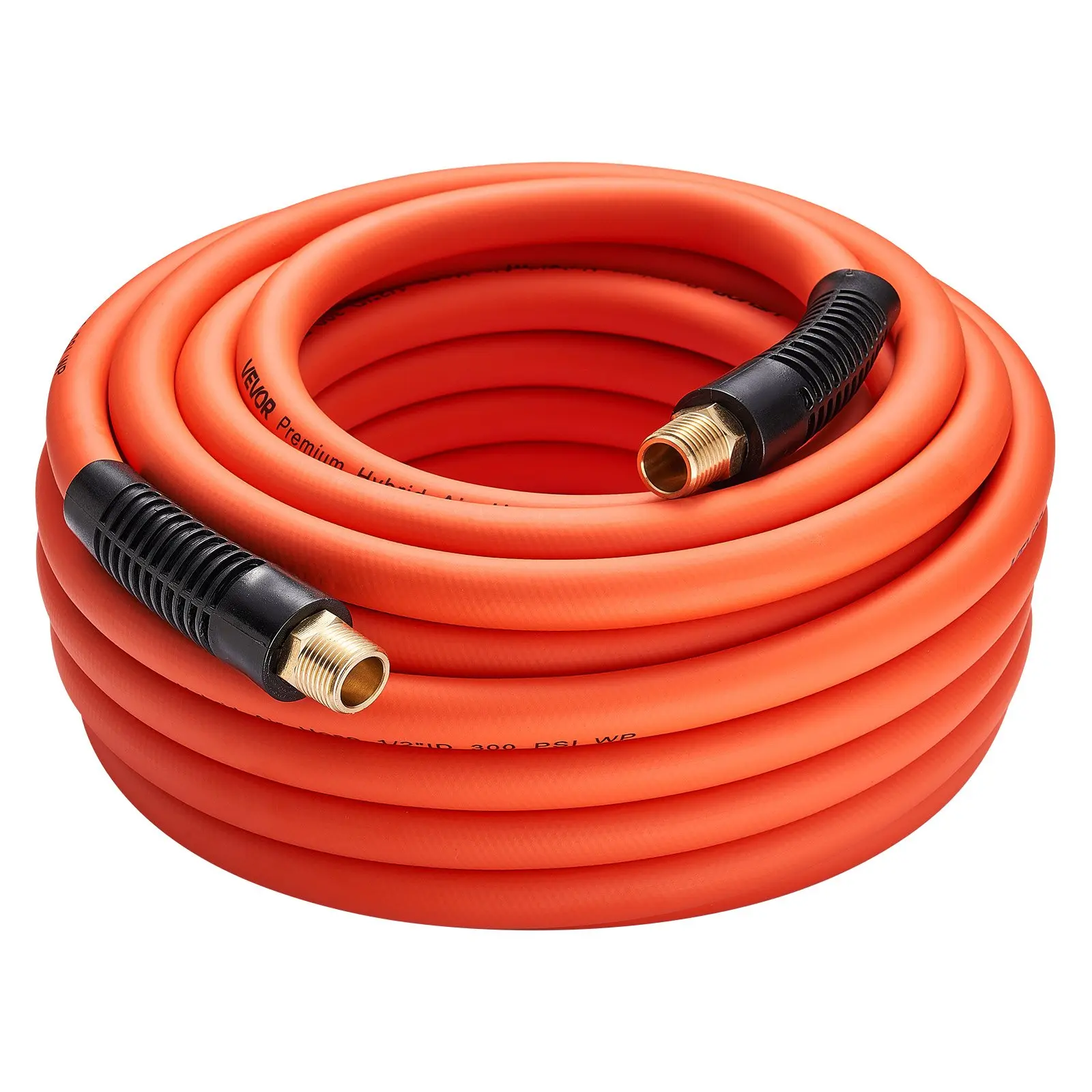 VEVOR Air Hose, 1/2"x 50FT Hybrid Air Compressor Hose, 300 PSI Kink-Resistant Pneumatic Hoses with 1/2-inch Solid MNPT Bras Fittings, Three-Layer Construction, All-Weather Flexibility