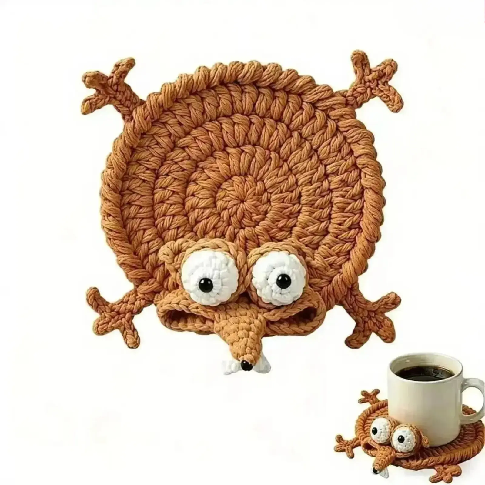 1/3 Pcs Handmade Crochet Squirrel Coaster - 2026 Trend 3D Cute Absorbent Heat-Resistant Cup Holder, Aesthetic Desk Accessory, Kitchen Decor, Unique Gift for Animal Lovers (DIY Bag Accessory)