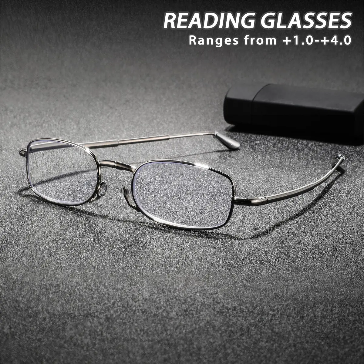Men's Metal Square Foldable Reading Eyeglasses, Portable Small Vintage Style, Elegant Classical Casual Fashion Eyewear