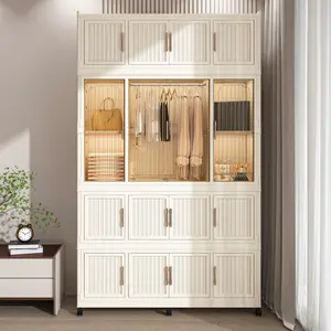 Aobtkel® Portable Wardrobe Closet Storage Organizer - 17 Magnetic Doors, 17 Cubes, 1 Hanging Rod, 6 Hangers, White Children's Clothes Dresser Cabinet