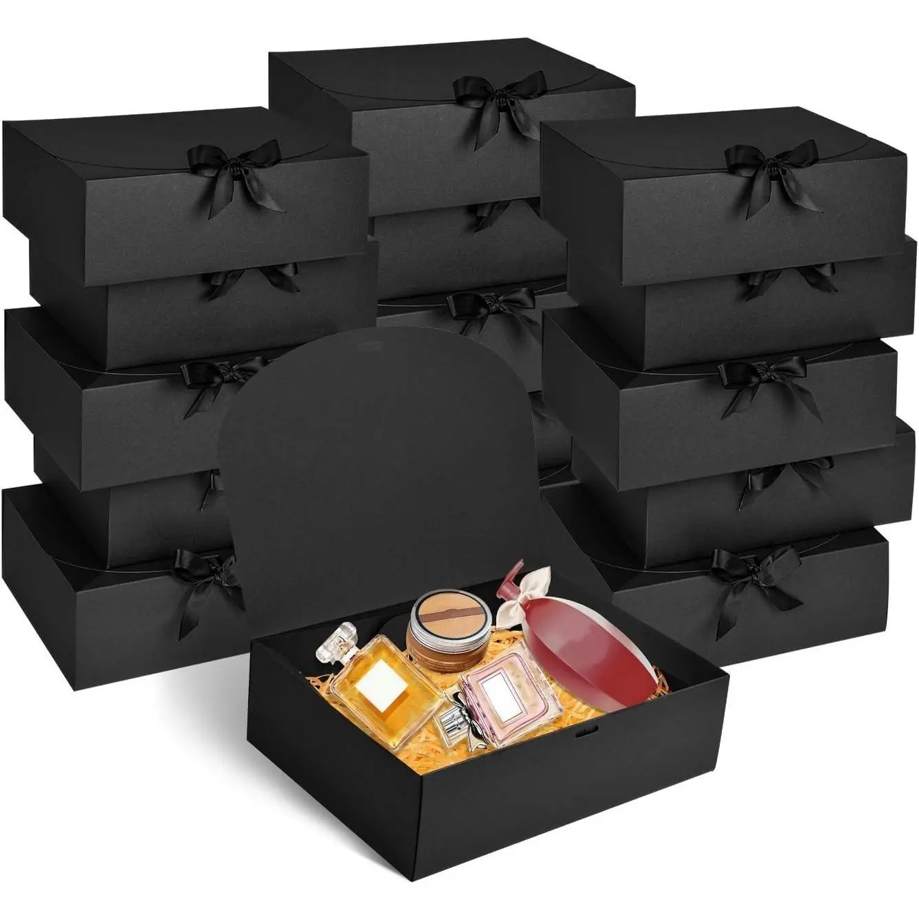 12 Pack Black Gift Boxes with Lids, 12 x 9.8 x 3.1 Inch, Luxury Gift Boxes with Ribbon for Groomsmen Proposal, Bridesmaid, Graduation, Christmas, Wedding, Birthday, PartyGift
