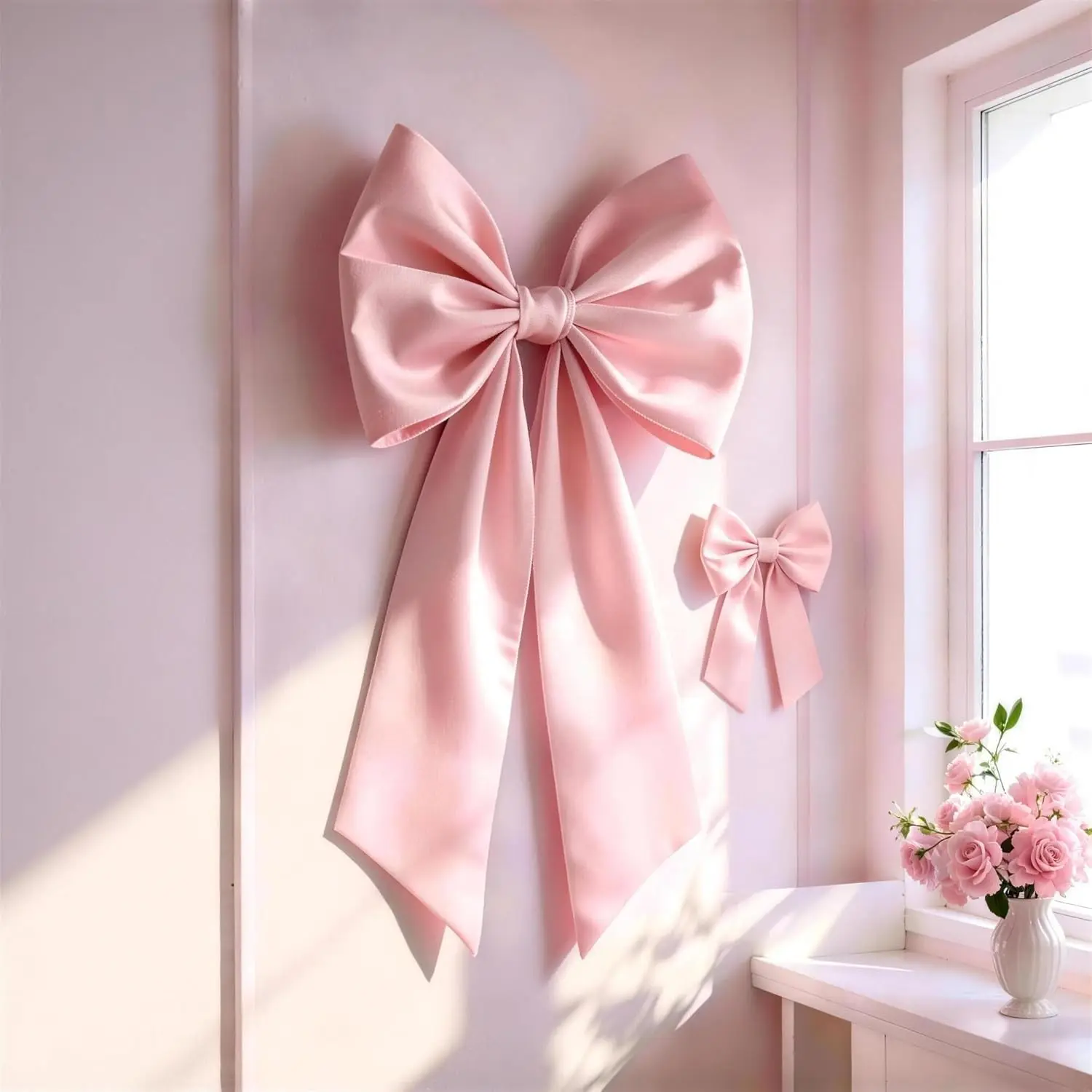 Women's Pink Bow Decor 2-Pack - Large & Small Coquette Room Backdrop Wall Decor for Valentine's Day Bachelorette Event Decorations