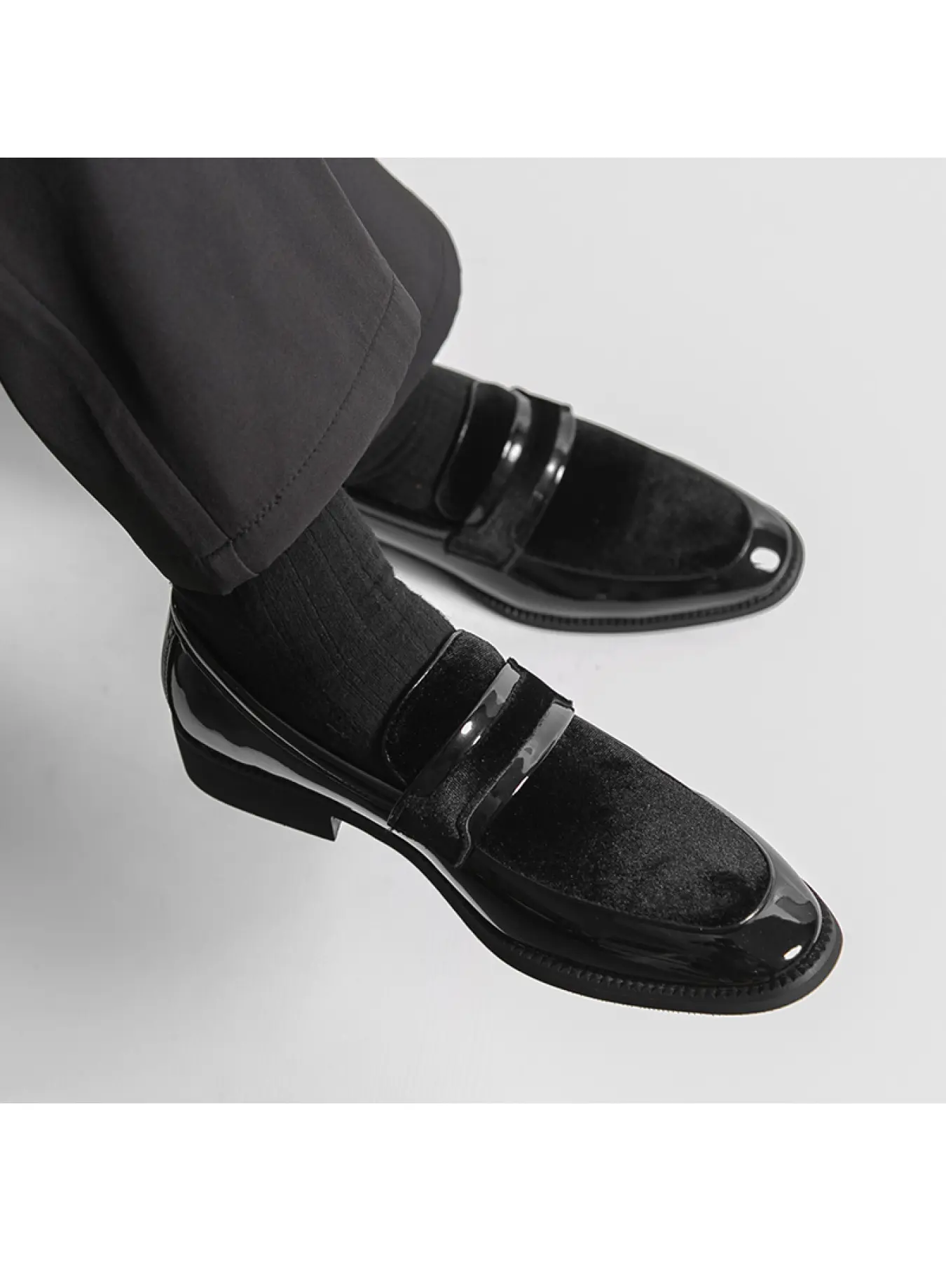 Men's Two Tone Velvet Penny Loafers Patent Leather Slip-On Formal Office Wedding Party Dress Shoes
