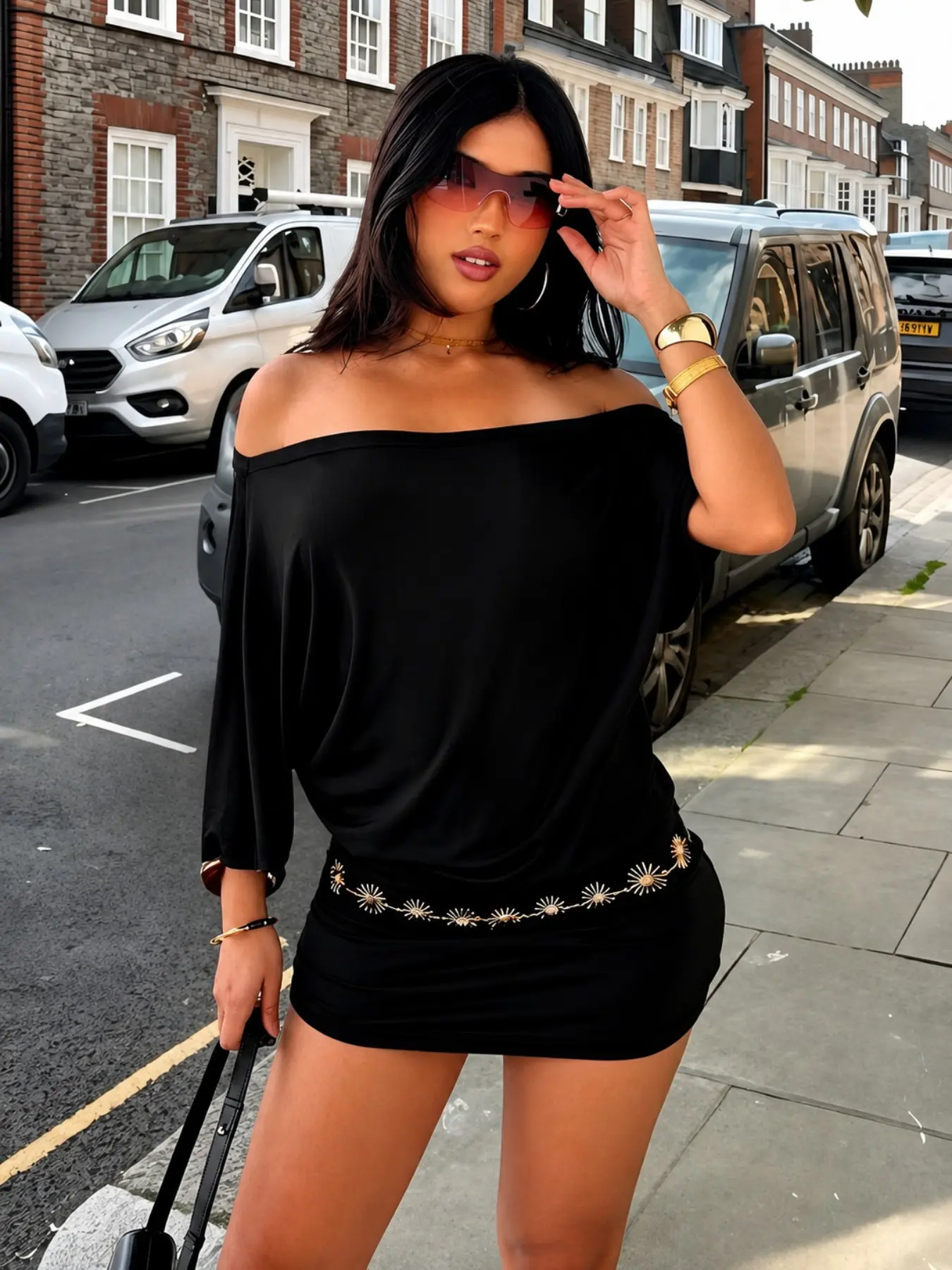 Summer Fashion Batwing Short Dress Lady, Casual Elegant Style Loose-Fitting Basic Plain Minimalist Off The Shoulder Design, Perfect for Daily Wear & Music Festivals(Without Belt) Womenswear Beach Party Dress
