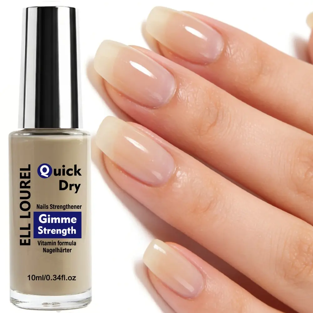 ELL LOUREL 10ml Gimme Strength Quick Dry Nail Strengthener - Vitamin Calcium Nail Hardener, Repairs Weak & Brittle Nails, Promotes Strong Nail Growth, High Shine Manicure Treatment, Perfect for Daily Nail Care, 0.34fl.oz, Nail Care Liquid