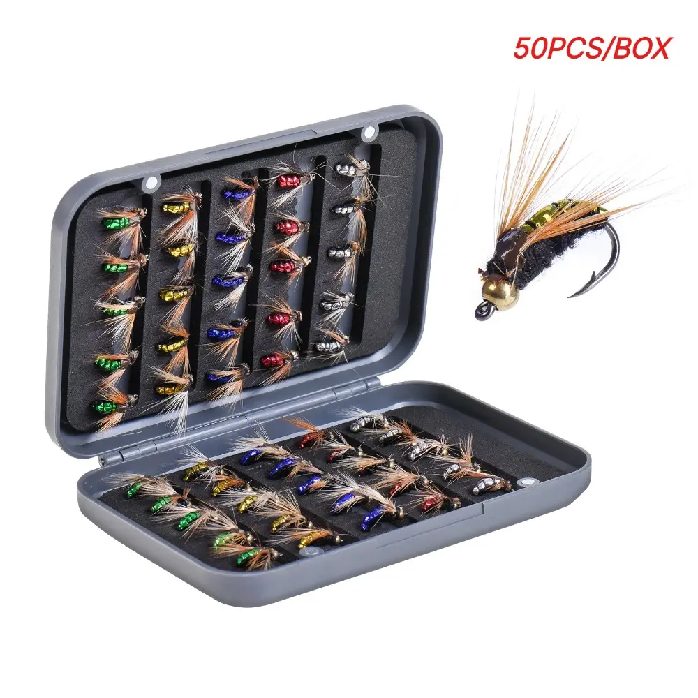 Fly Lures 50 Pack, 5 Color Assorted Fly Fishing Flies, Realistic Bee & Fly Imitation Dry Flies, Trout Bass Panfish Fishing Hooks for Fly Fishing and Spinning Rod Lures