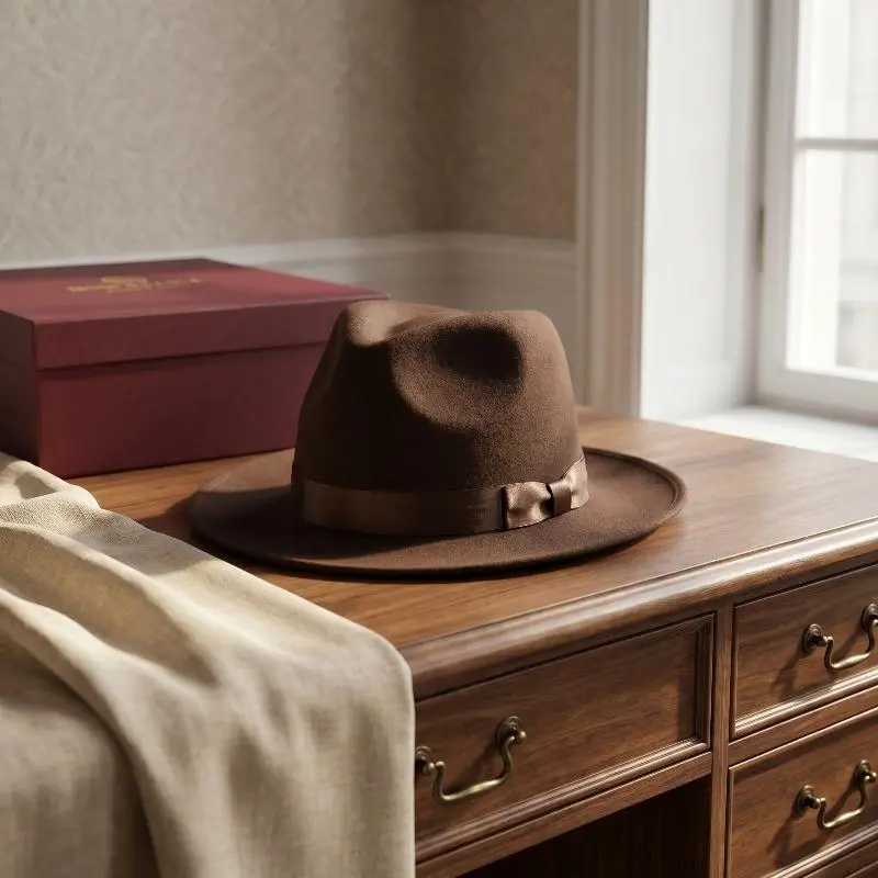 A classic wide-brim fedora and elegant felt Panama hat (featuring a ribbon band); a vintage-style hat suitable for formal occasions, parties, and everyday wear—a stylish, breathable accessory with an adjustable fit.