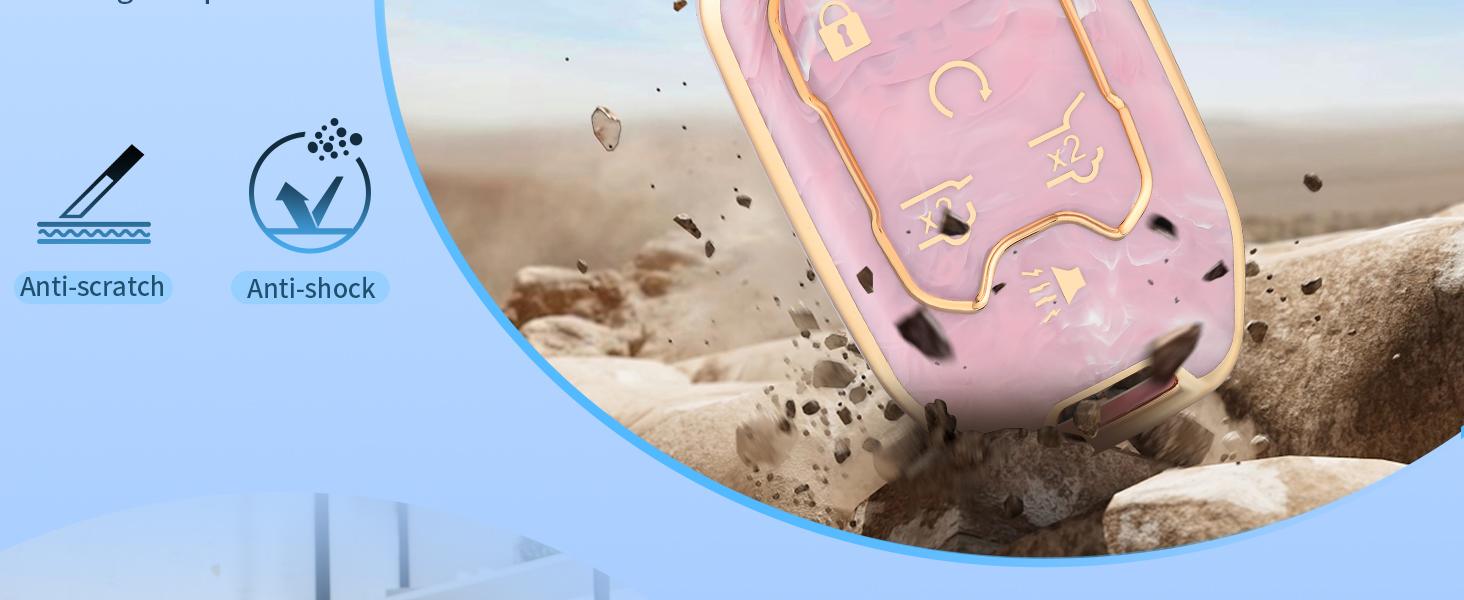 Key Fob Cover with keychain for GMC Yukon/Yukon XL Terrain Acadia Sierra Key Fob Case for Chevy Chevrolet Suburban Tahoe Car Accessories Smart 6 Buttons Key Protector, White