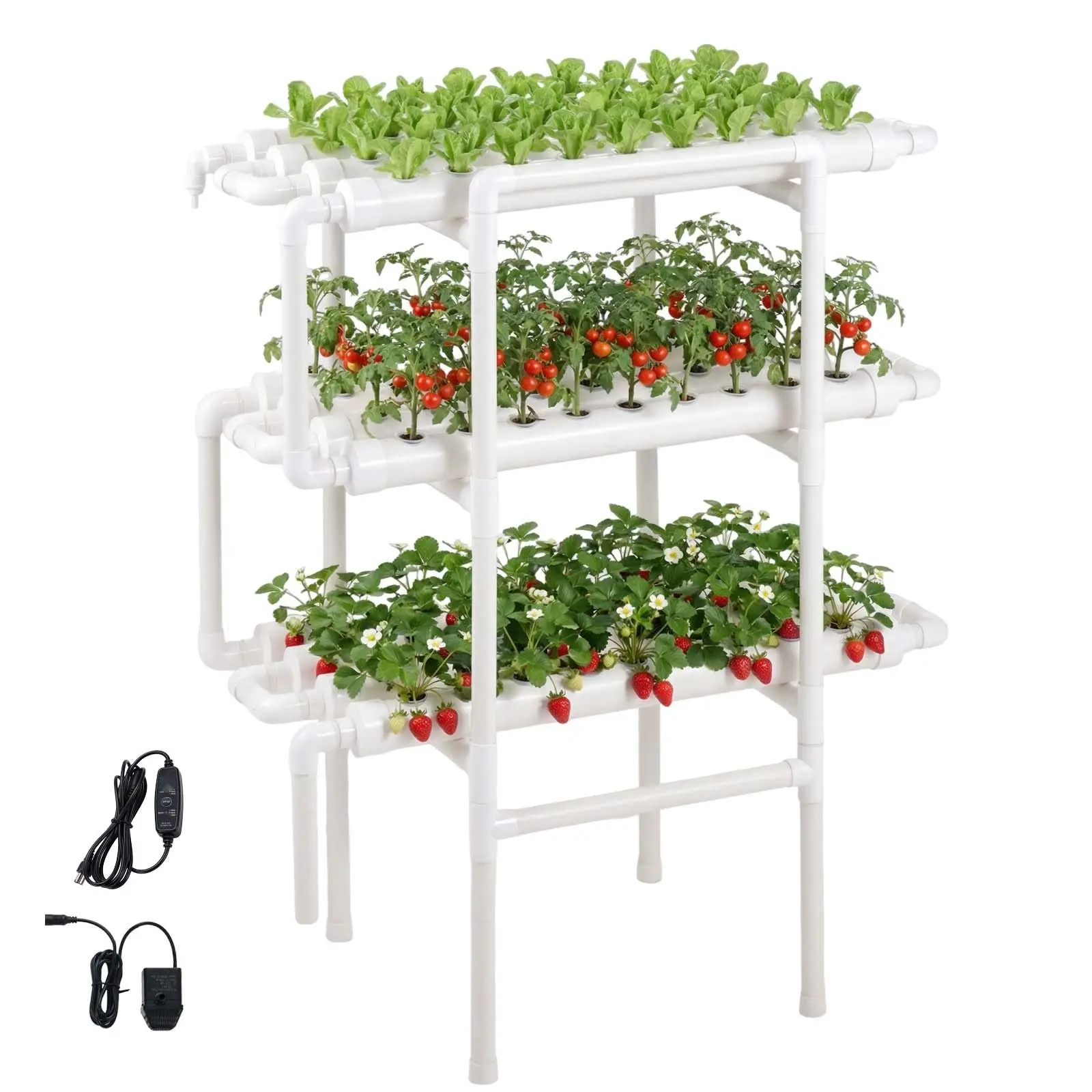 Multi-Layer Hydroponics Growing Kit for Beginners, 3-Tier 108-Site UPVC Pipe Set with Auto Watering Timed Irrigation, Algae Prevention Light-Blocking Pipes, Indoor Home Garden for Fruits, Vegetables, Indoor Garden, Irrigation System