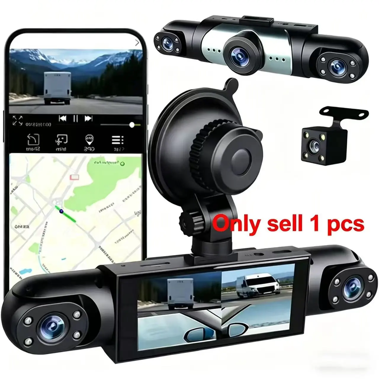 Four-Channel Dash Cam with Wi-Fi, Free 64GB SD Card, APP Control, Night Vision, G Sensor, Loop Recording, Y108 Model