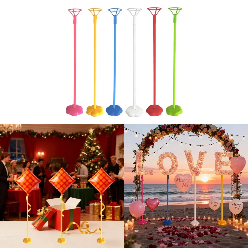 10Pcs Plastic Balloon Stand Sticks with Flower Base, Detachable Assembly Balloon Holder Poles, Party Balloon Support Stands for Birthday Party, Baby Shower, Wedding Entrance Decor, Grand Opening, Halloween & Christmas Decor