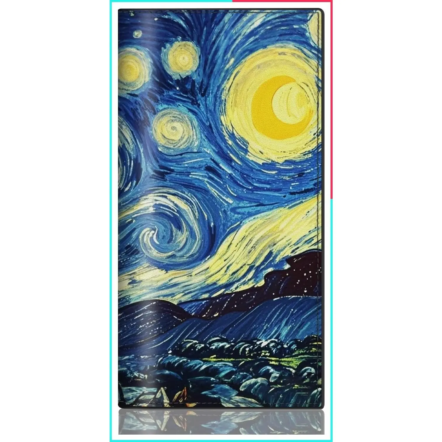 Starry Night PU Leather Checkbook Cover for Women, Personal Check Book Holder with Transparent PVC Divider for Duplicate Checks, Fashionable Print Design