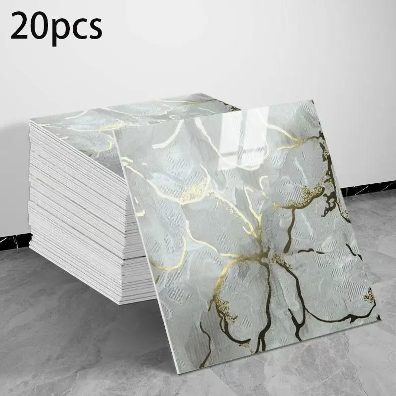 20-piece limestone texture self-adhesive countertop decorative panels, size 11.8×11.8 inches, PVC waterproof shower wall panel, self-adhesive faux tiles without glue, suitable for interior walls, bathroom, kitchen and bedroom wall renovations