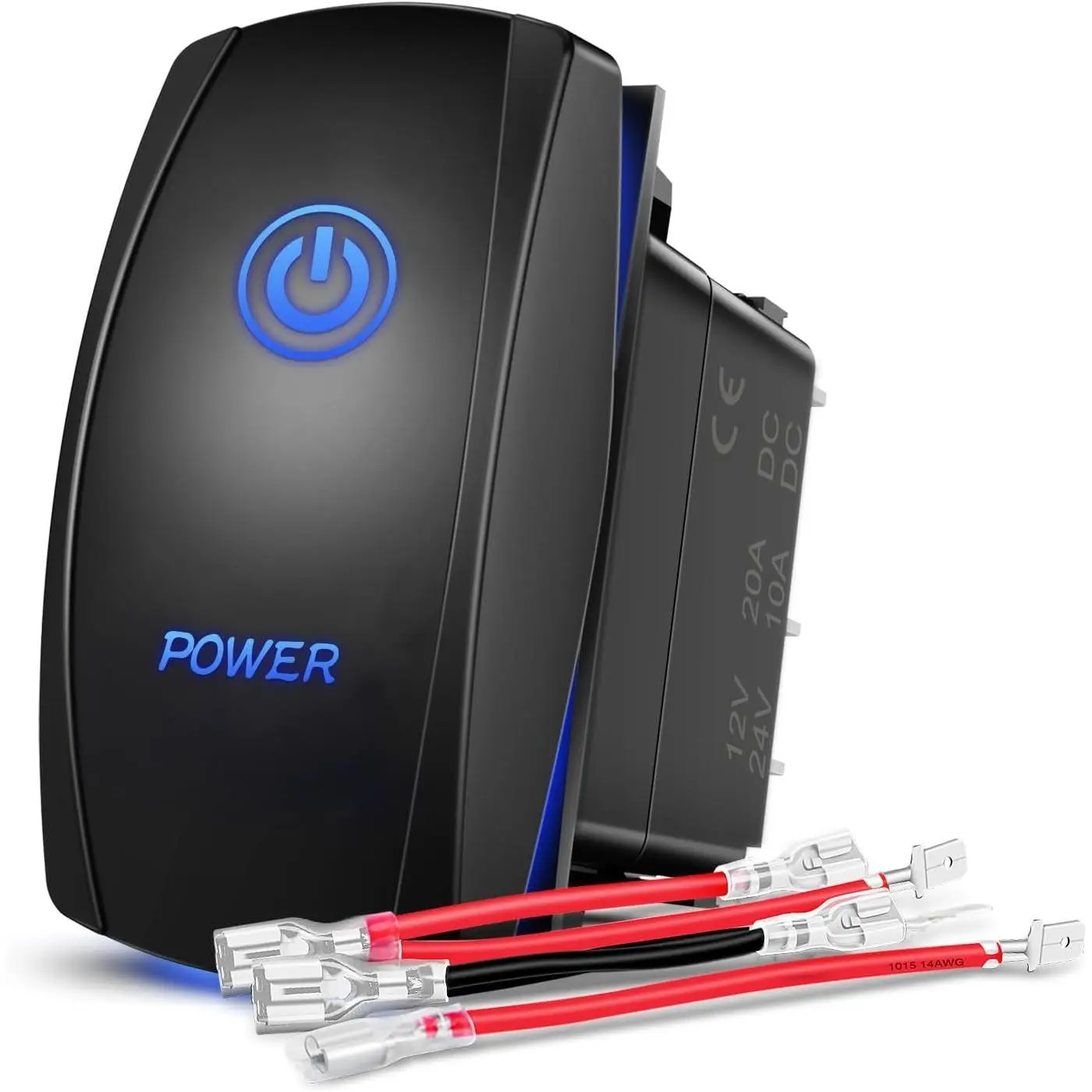 Nilight 5-Pin Power Rocker Switch with LED Indicator, SPST On/Off Control, 20A/12V 10A/24V Blue Light, ABS+PC Construction, Jumper Wires Set for Cars, Trucks
