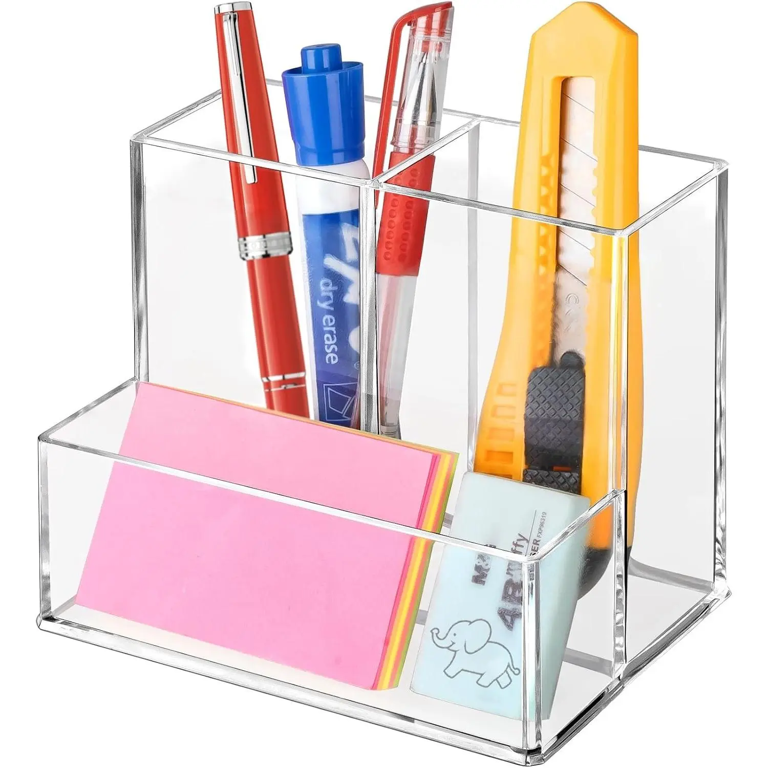 3-Compartment Acrylic Pen Holder – Multipurpose Desktop Organizer for Pens, Pencils, Markers, Makeup Brushes & Remote Controls | Home, Office, Classroom, Bathroom Storage