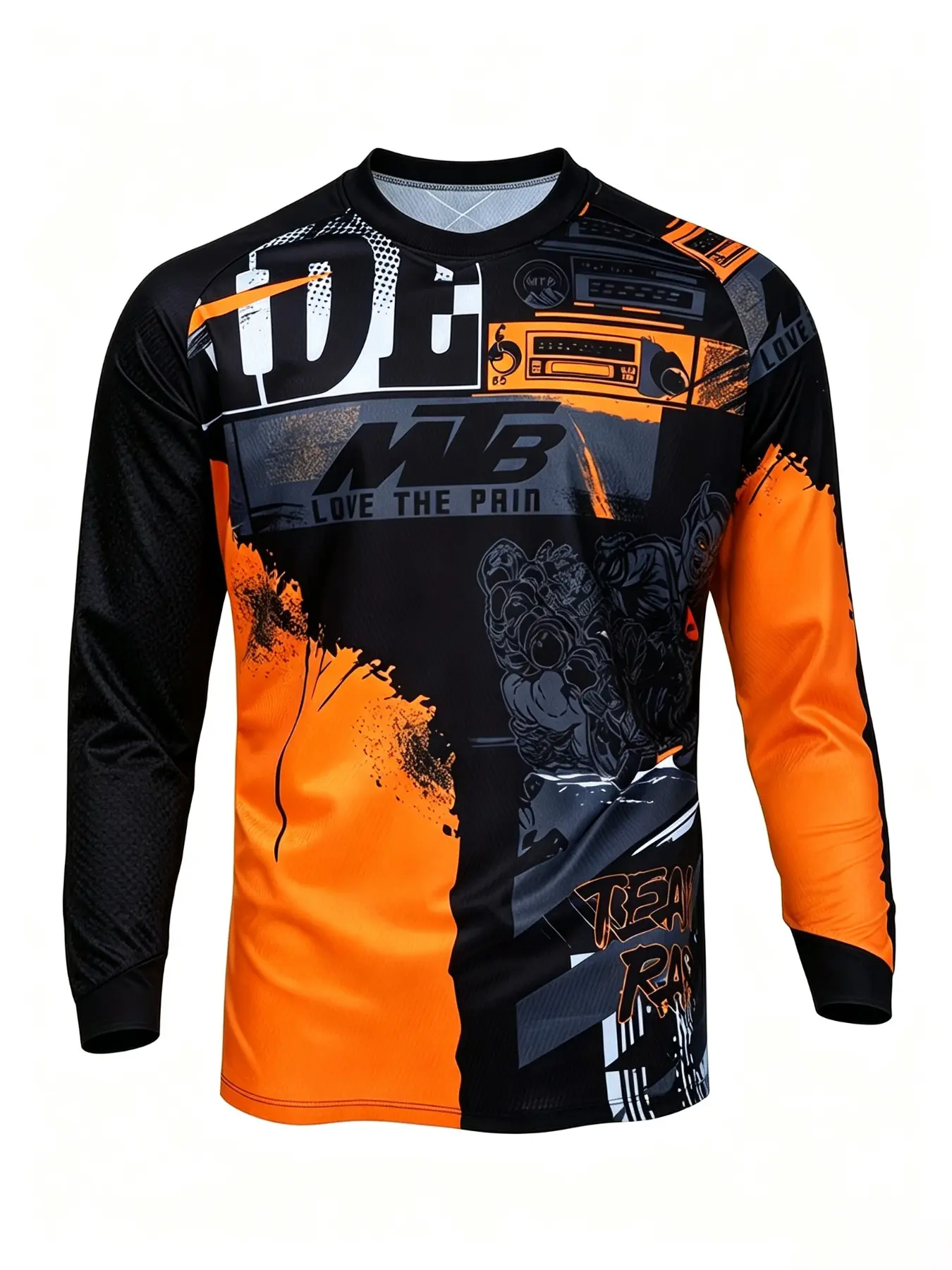 Men's Multicolor Graffiti Rider Long Sleeve Mountain Bike Top, Abstract Letter Breathable Quick-Dry Mesh Tee, Cycling Shirt, Outdoor Cycling Workout, Cycling Sports Wear