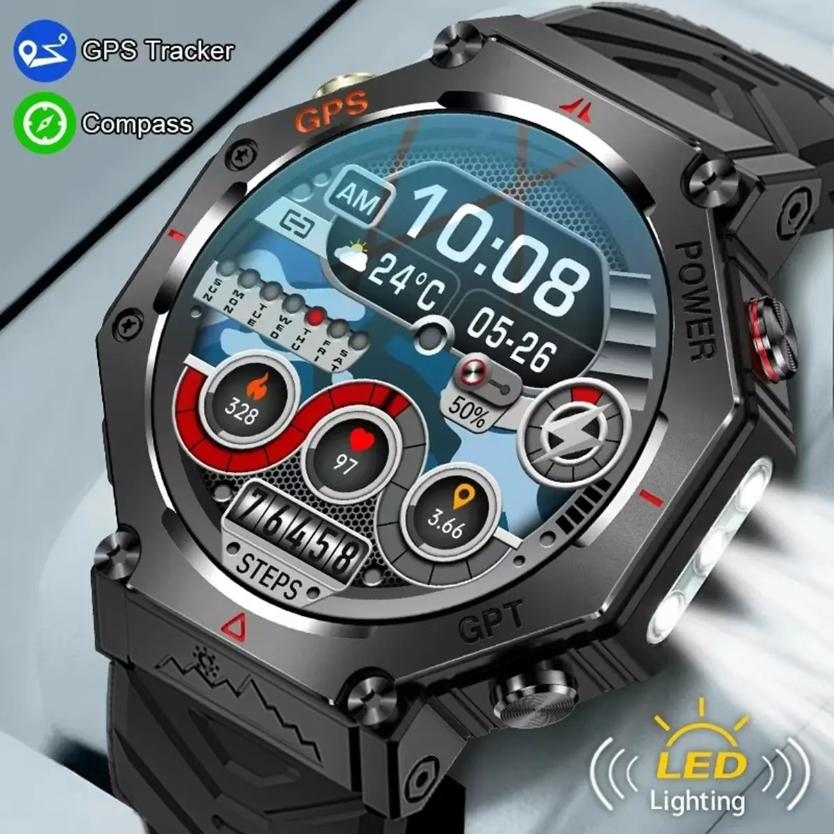 Ai Voice Assistant Smart Watch, Tft Silicone IP68 Waterproof, Bluetooth-compatible Connectivity, Music Player, iOS Compatible, Outdoor Use