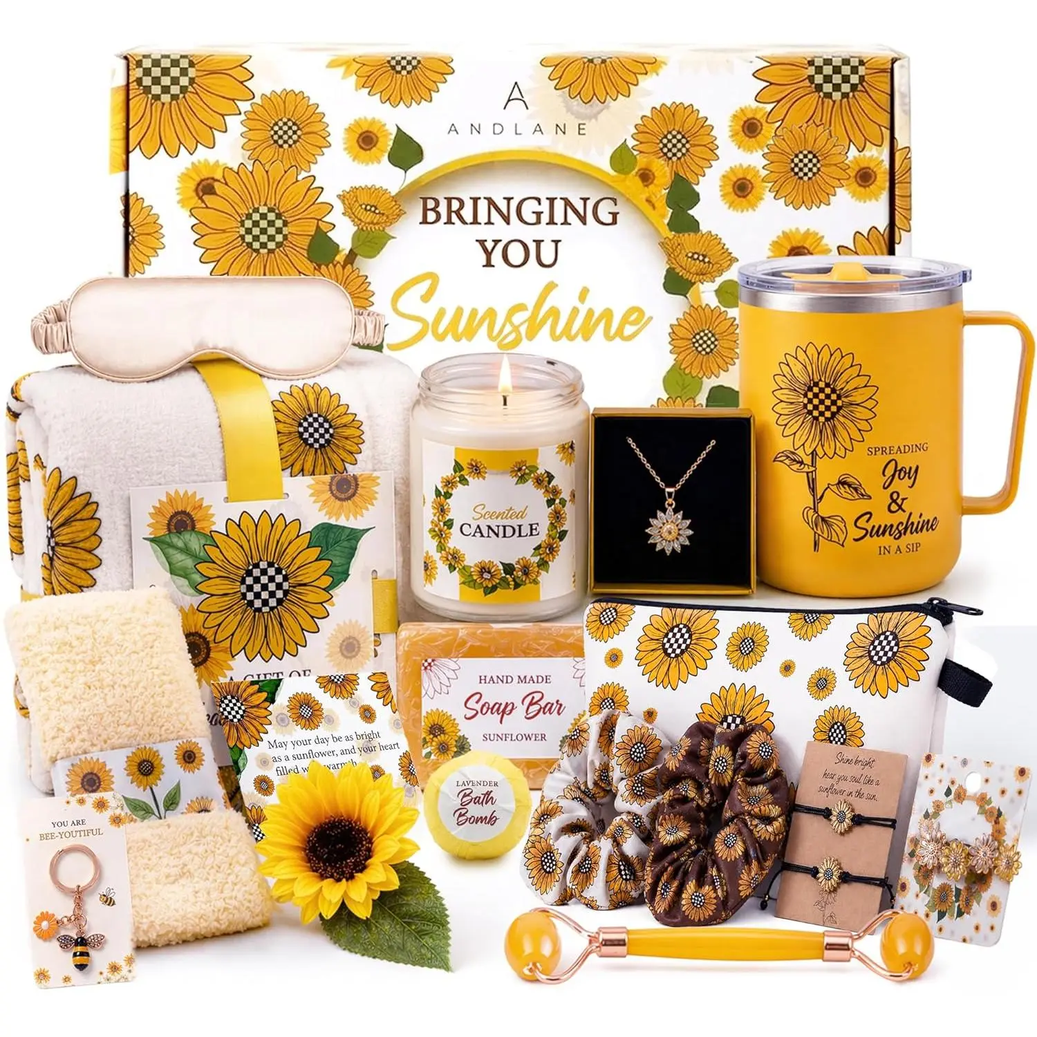 Sunflower Gifts for Women - Unique Gift Basket Set - Birthday Gifts for Women, Best Friend, or Sister - Sunshine Box Care Package, Get Well Soon, Thinking of You, Friendship Basket