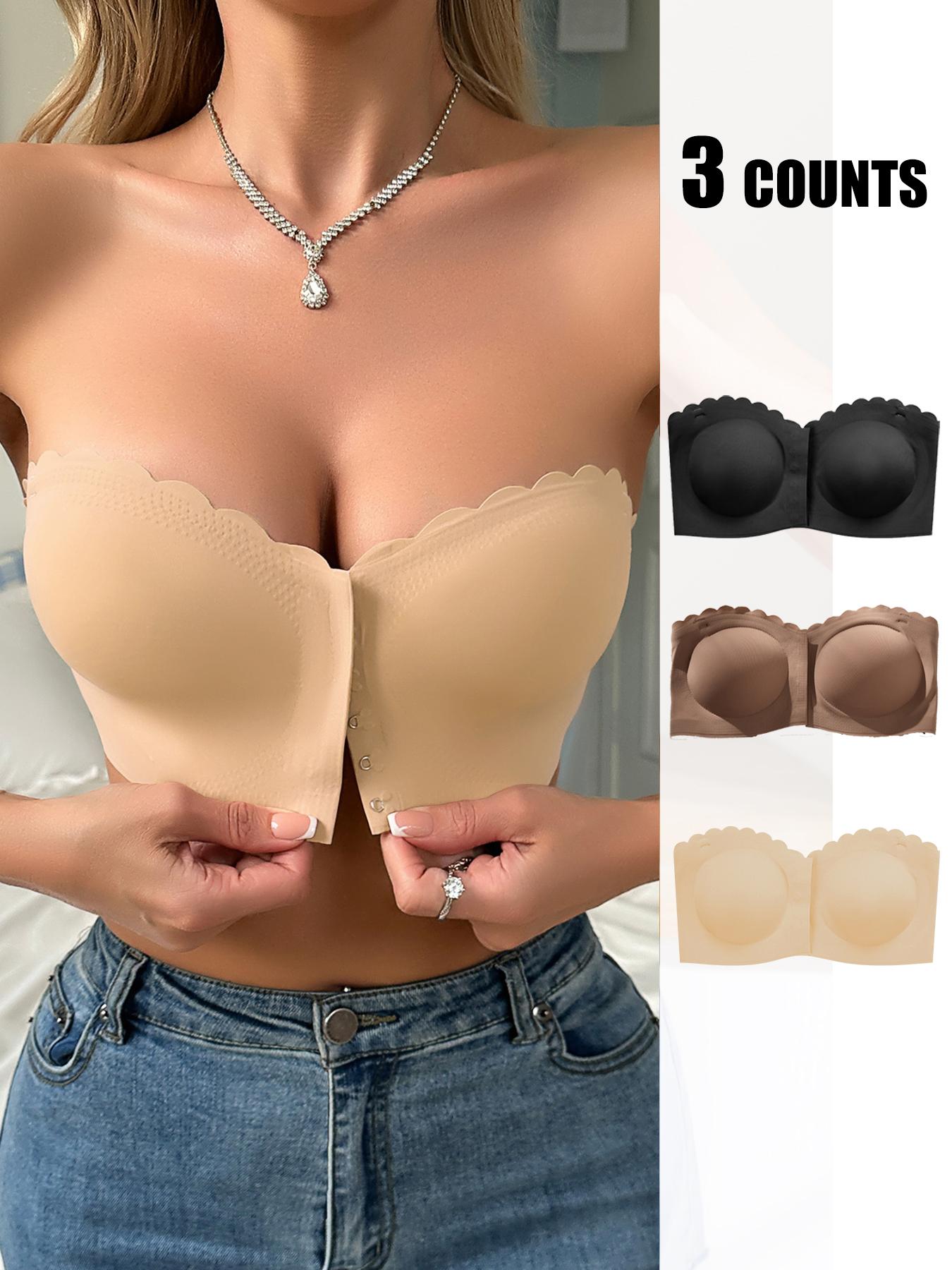 Women's Solid Scallop Trim Hook & Eye Front Wireless Bandeau Bra, Breathable Strapless Bralette Lingerie for Daily Wear, Lingerie Top for All Seasons, Bras for Women