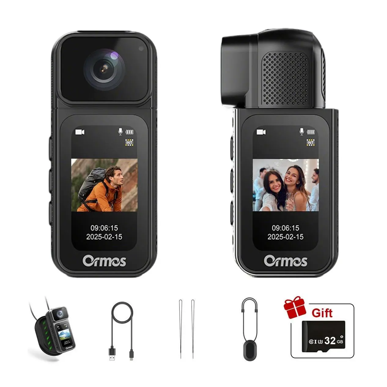 Ormos Mini Action Camera With 180 Degree Rotating Lens - 2.7K Ultra HD Thumb-Sized Camera, Magnetic Mount, WiFi APP Control, Portable Wearable Camera For Outdoor Sports & Daily Vlogging
