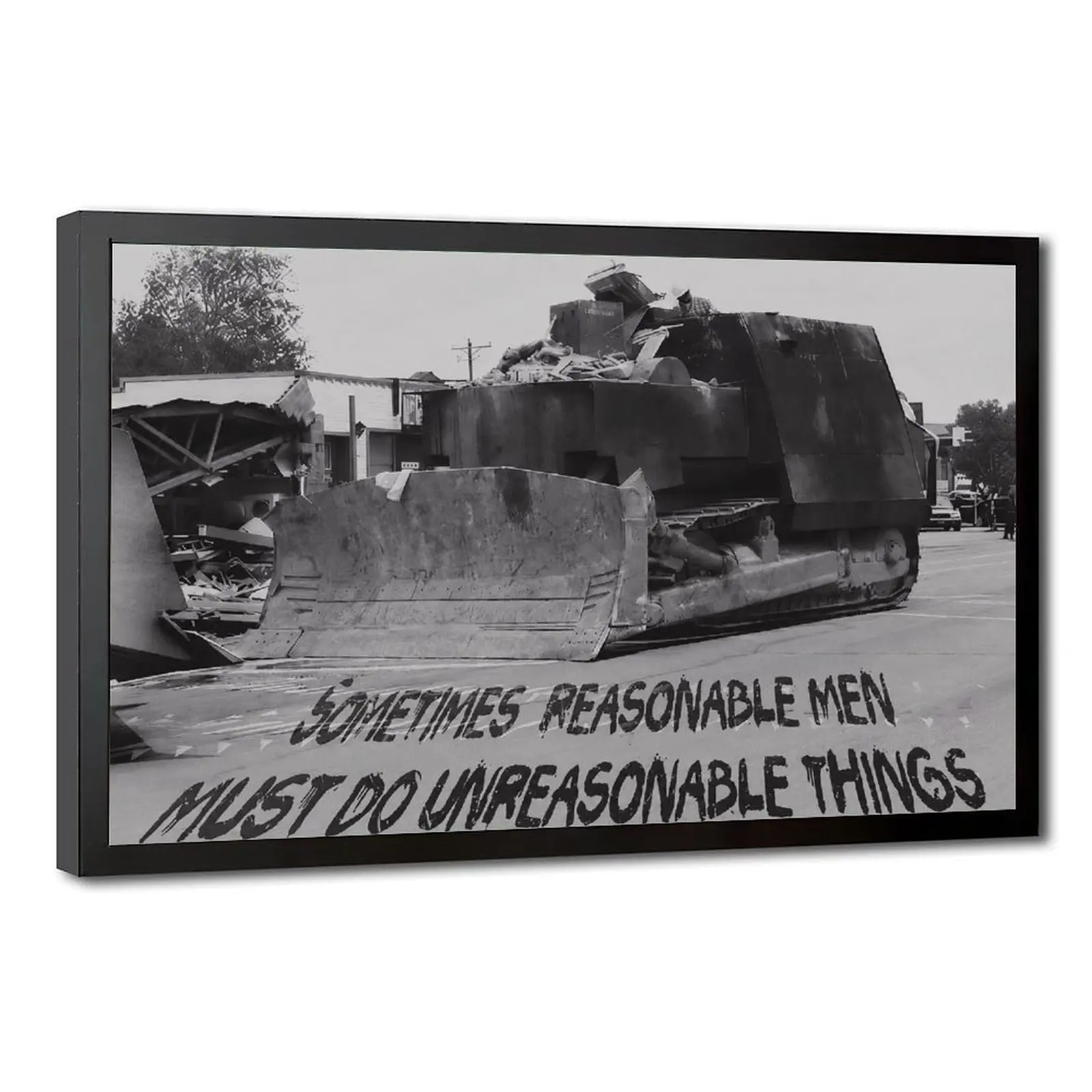 Killdozer Canvas Wall Poster - Marvin Heemeyer Tribute Artwork with Framed Option, Minimalist Decor for Hanging Home Wall Art Featuring "Sometimes Reasonable Men Must Do Unreasonable Things" Quote