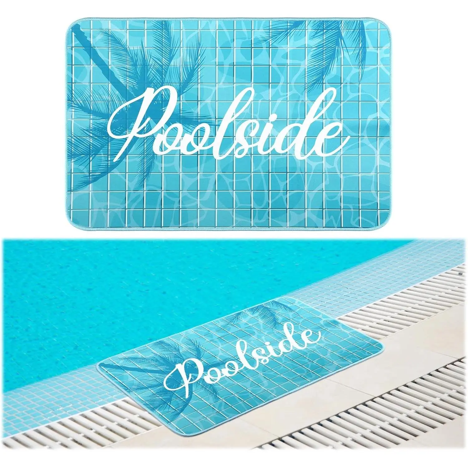 24" X 35" Poolside Mat Outdoor Rug, Non Slip Waterproof Rubber Mat for Deck, Edge of Pool, Patio, Beach, Summer Outside Swimming Decorative (Palm)