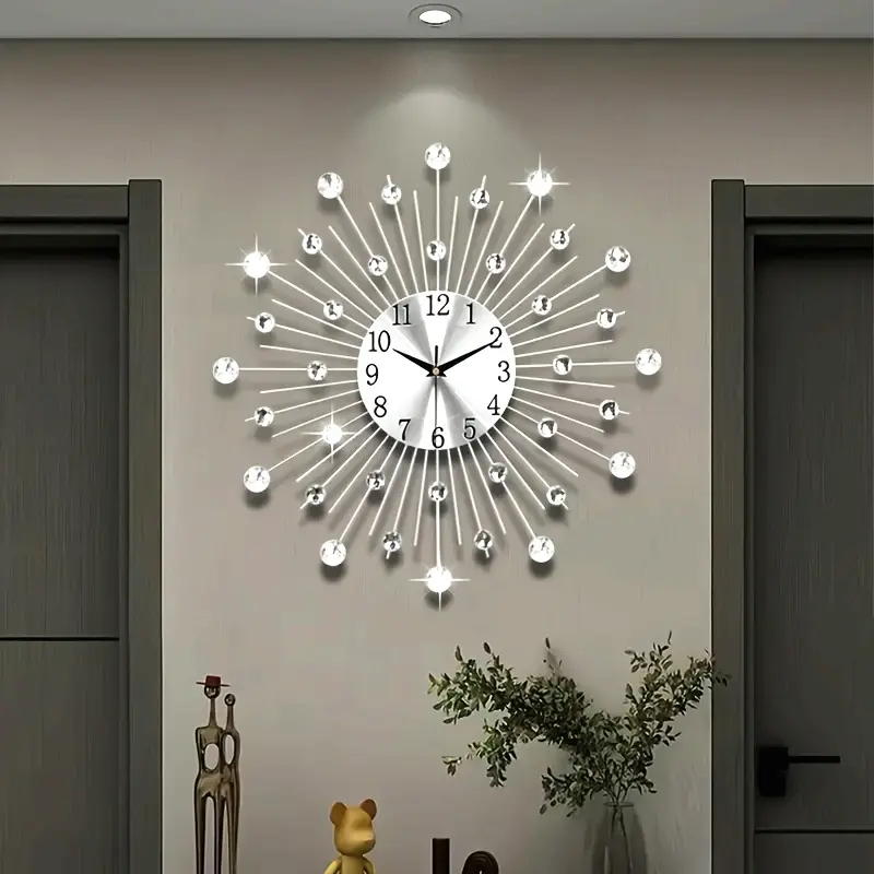Black and Silver Tone Vintage Rustic Silent Metal Round Creative Star Wall Clock - Flat Top, Battery-Powered (AA Batteries Not Included), Home Decor for Living Room, Christmas, Black And Silver Tone Wall Clocks