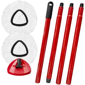 Spin Mop   for OCeda EasyWring Microfiber Spin Mops, 2 Microfiber Mop Refills 4-Section 30-to-58 inch Mop  Stick and 1 Base Combo Set (White(1  System)