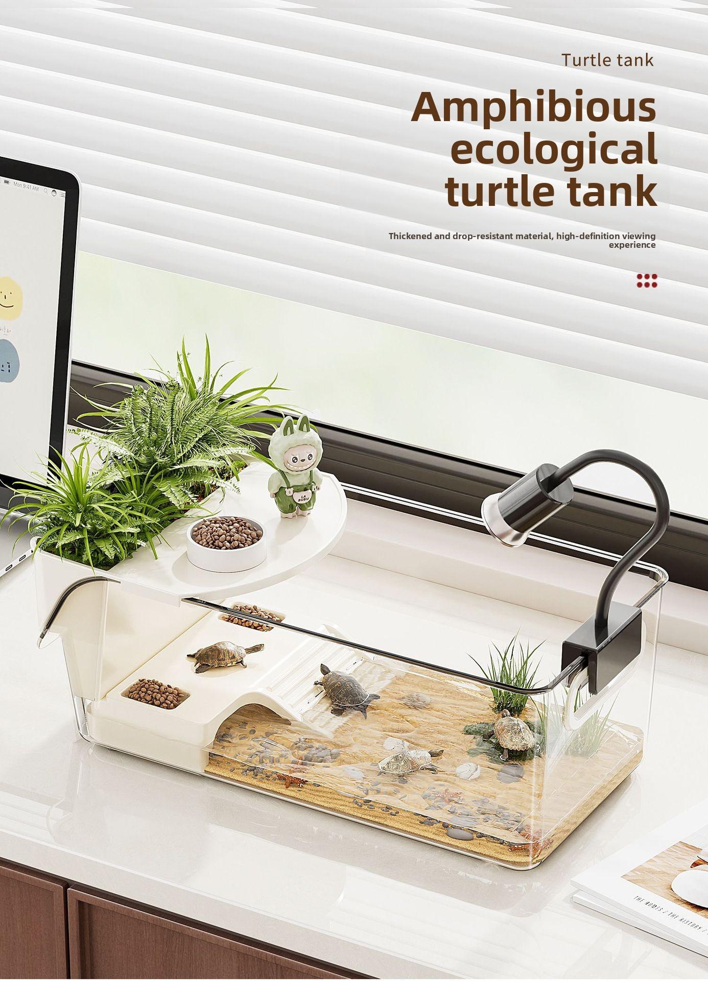 Single-compartment turtle breeding tank, household fish tank, large-capacity storage box, ecological landscaping, reptile terrarium, desktop turtle tank