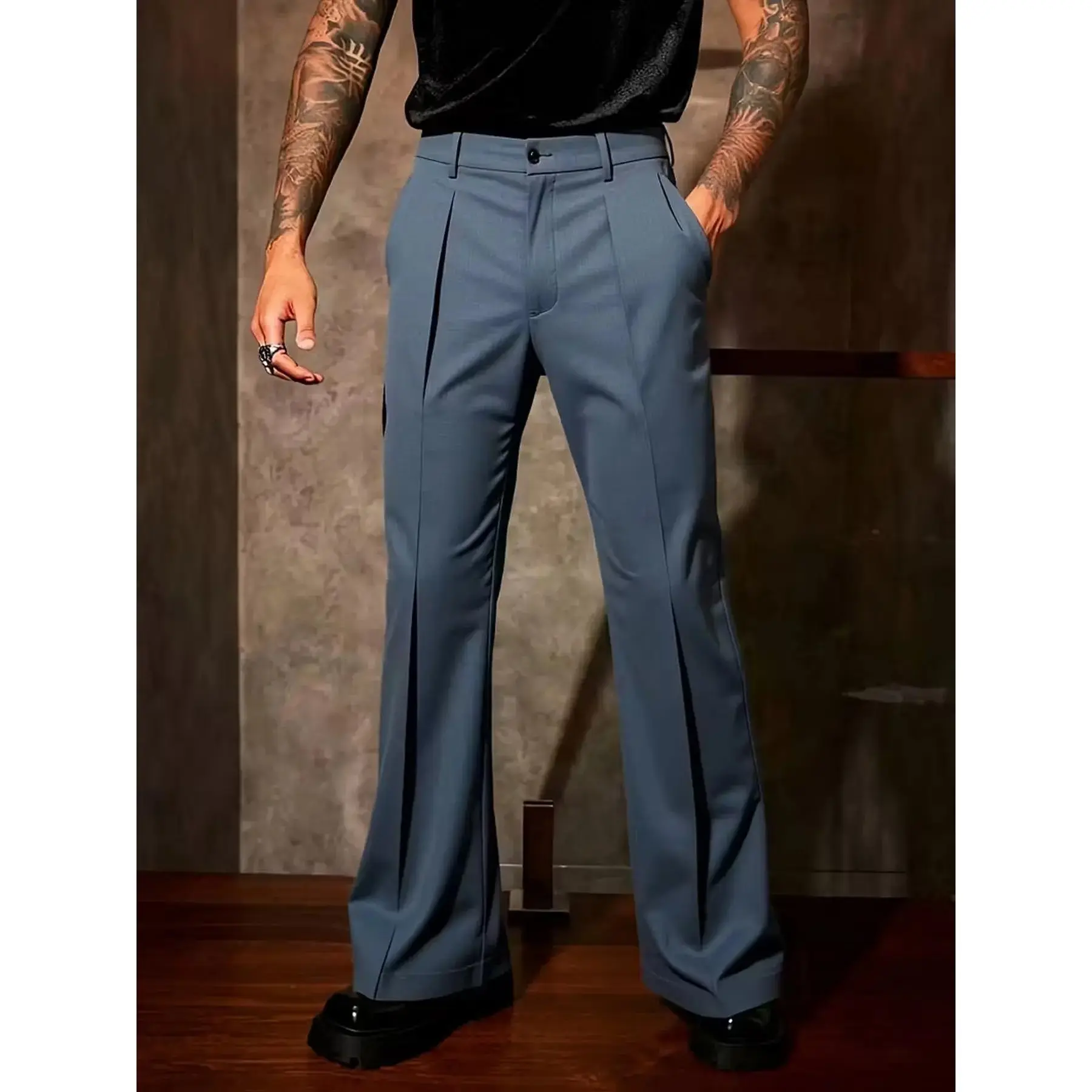 Men's Micro Flare Casual Pants, Fashion Comfort with Back Pockets, Casual Comfy Trouser, Loose Outdoor Long Pants, Versatility Streetwear, Light Business Suit Piece, Classy Casual Trousers