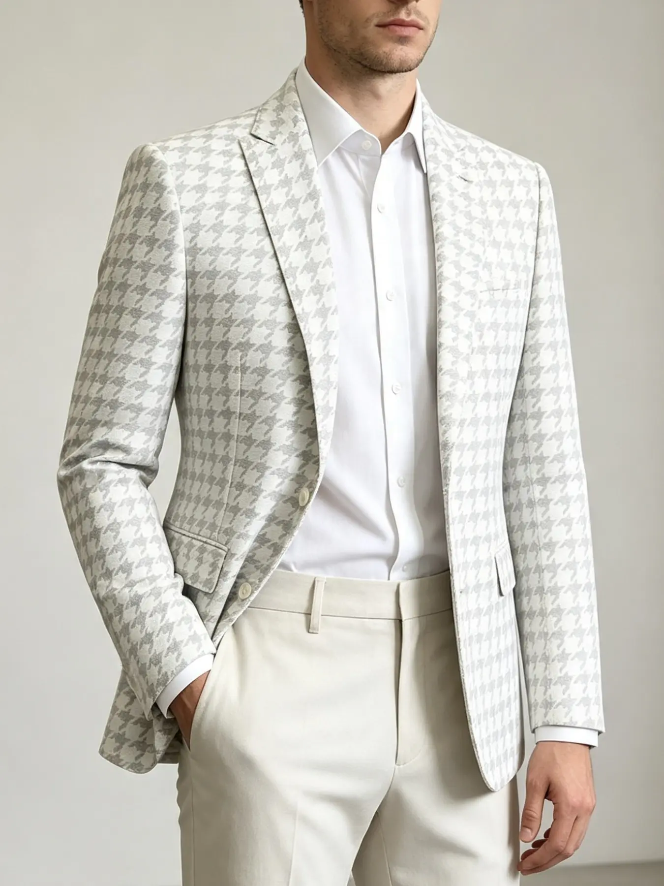 Ainwear Men Houndstooth Blazer, Single-Button Notch Lapel Suit Jacket, Casual Business Party Outerwear, All Seasons
