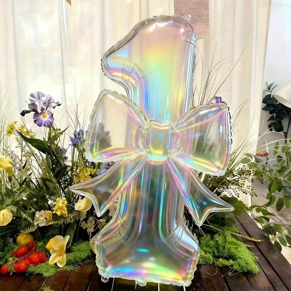 2 Piece Set Transparent Colorful Number Bow Aluminum Foil Balloon Kit, Birthday Party Home Gathering Decoration Balloons, Wedding Event Photo Props