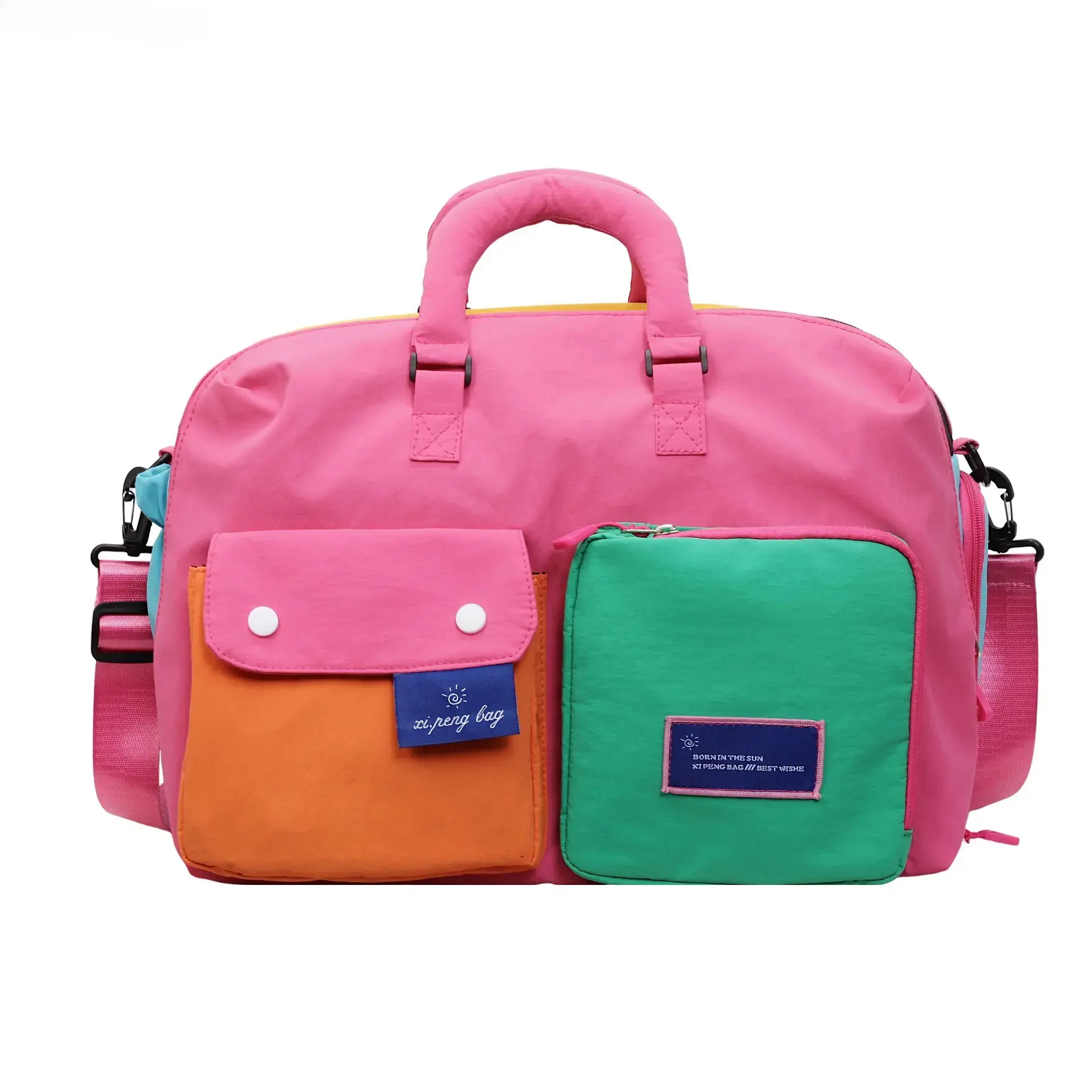 Women's Color Block Weekender Duffle Bag - Large Capacity Foldable Travel Tote with Wet Dry Separate Pockets, Lightweight Portable Gym Bag for Casual Weekend Trips, Clothes Storage sohochic