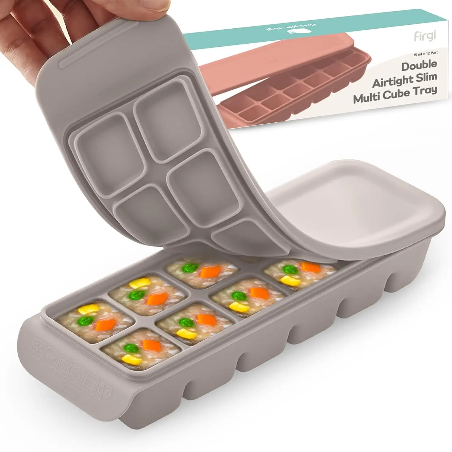 0.7 oz/12 Sections Silicone Ice Cube Freezer Tray with Lid, 100% Food-Grade Platinum Silicone,Leak Resistance & Dishwasher Safe for Baby Food Prep,Breast Milk,Purees - Korean Made, GrayGift.