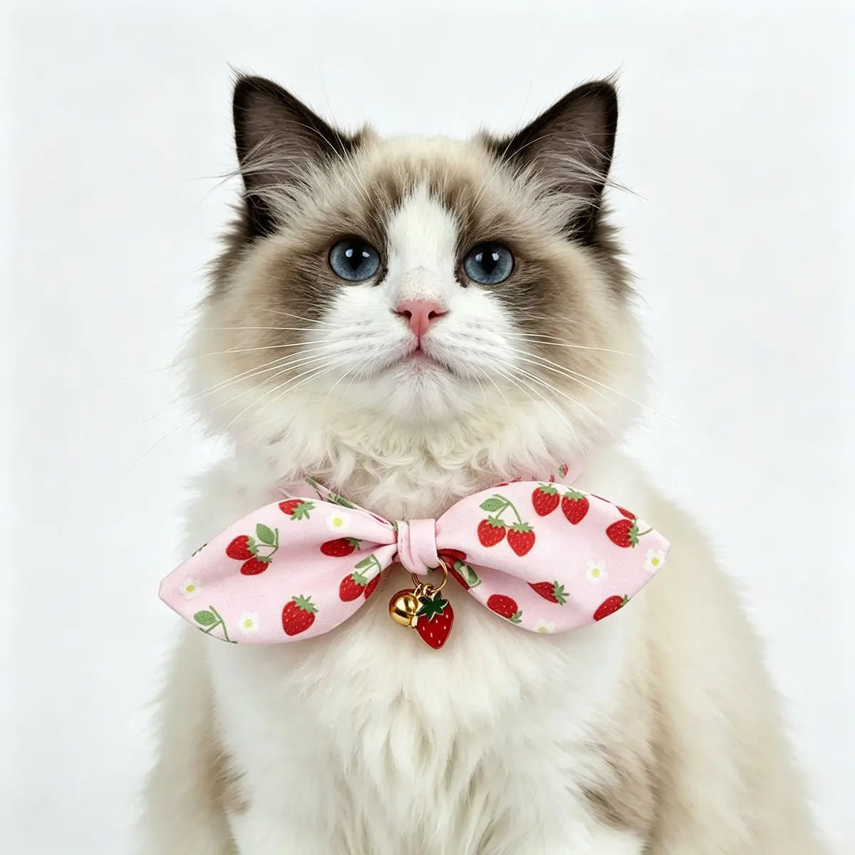 Cute Cat Dog Collar with Bell, Strawberry Pattern, Adjustable Pet Harness, Ideal Gift for Cats, All-Season Pet Accessory