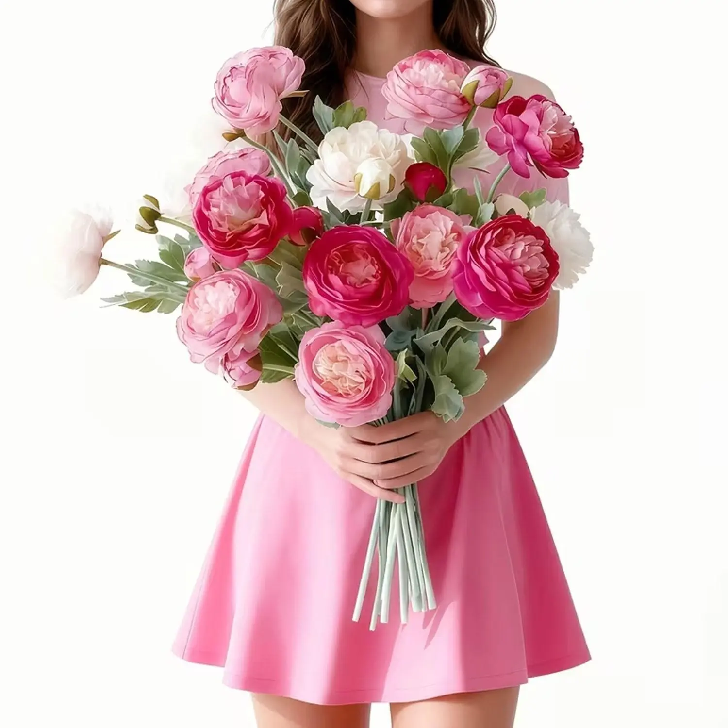 The simulated peony and narcissus flower arrangement set consists of 6 pieces. The artificial fake flower bouquets have a full and plump shape, making them suitable for home flower arrangement to create a refreshing indoor decoration atmosphere.