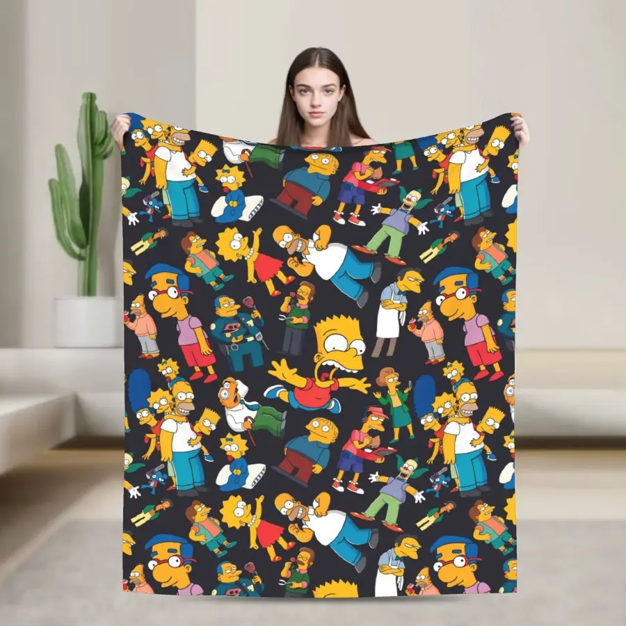 HD Print The Simpsons Classic Cotton Plush Throw Blanket - Super Soft Flannel, 30x40in Infant, 50x60in Adult, All Seasons Home/Outdoor Bedding, Low Heat Tumble Dry, Birthdays/Holiday Gift Option, High Dynamic Range