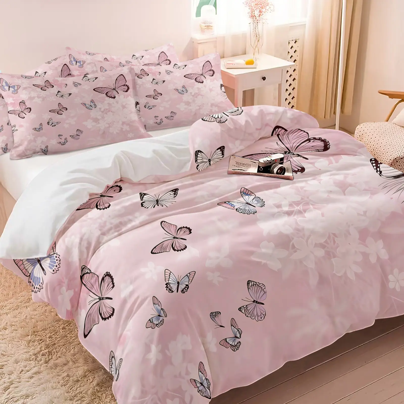 2/3PCS Duvet Cover Set, 1 Duvet+1-2 Pillowcases(Without filler), Butterfly Elegant Nature Tranquil Chic theme, Print Bedding Set, Spring bedding set, Monarch Butterfly Design Suitable for decoration Bedroom, Guest Room, Luxury Suite, Villa.