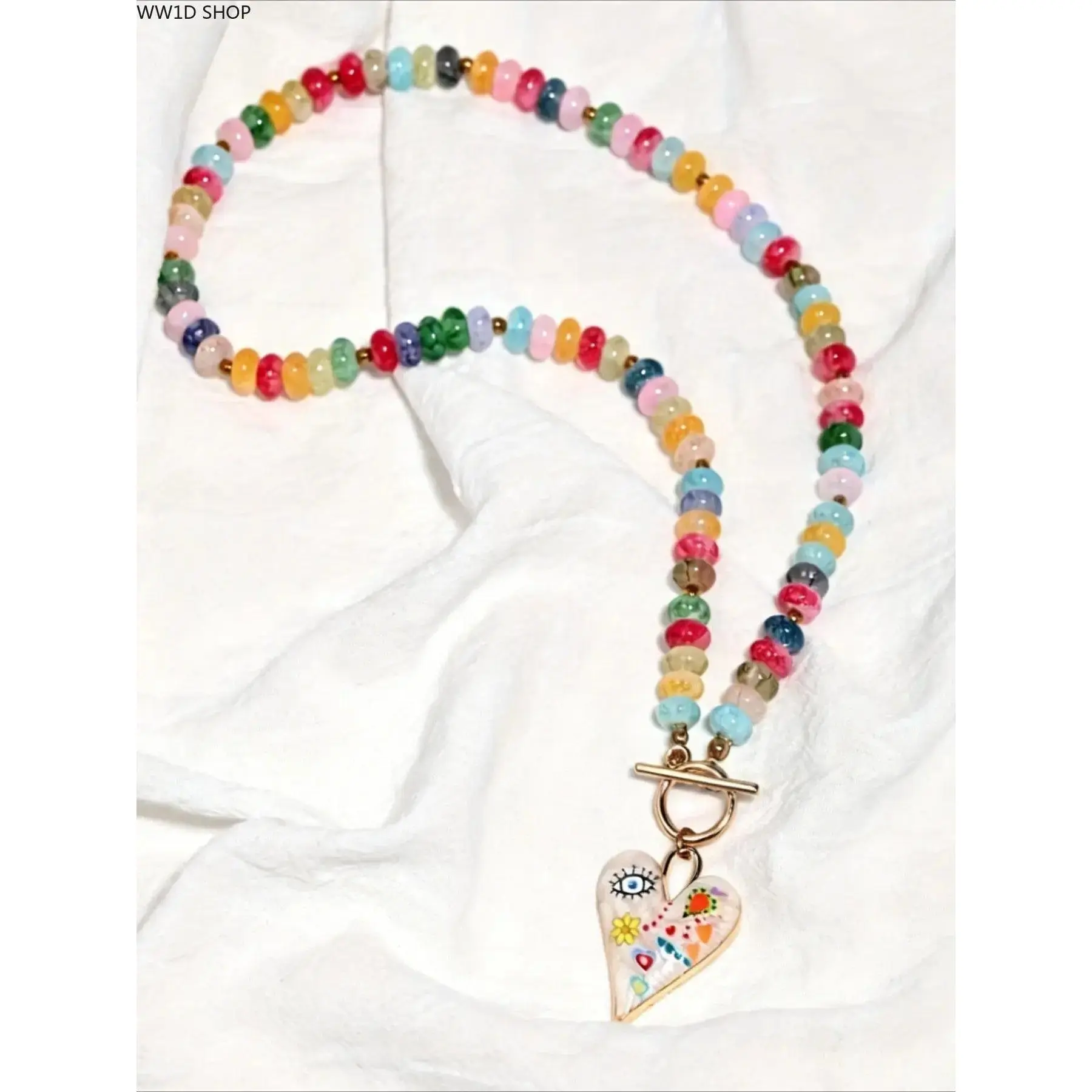 Whimsical Chain Heart Pendant Necklace for Women, Vibrant Rainbow Glass with Dripping Effect, Crystal Jewelry with Bling Effect, Fashion Pendants, Heart Necklace, Rainbow Necklace