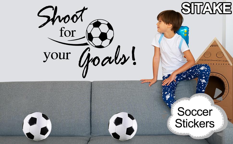 SICANDAENHK Level up your room with motivational soccer vibes!These "Shoot for Your Goals" vinyl stickers are easy to apply, great for walls, doors and windows.Ideal for kids’ bedrooms and playrooms for sporty decor🏆