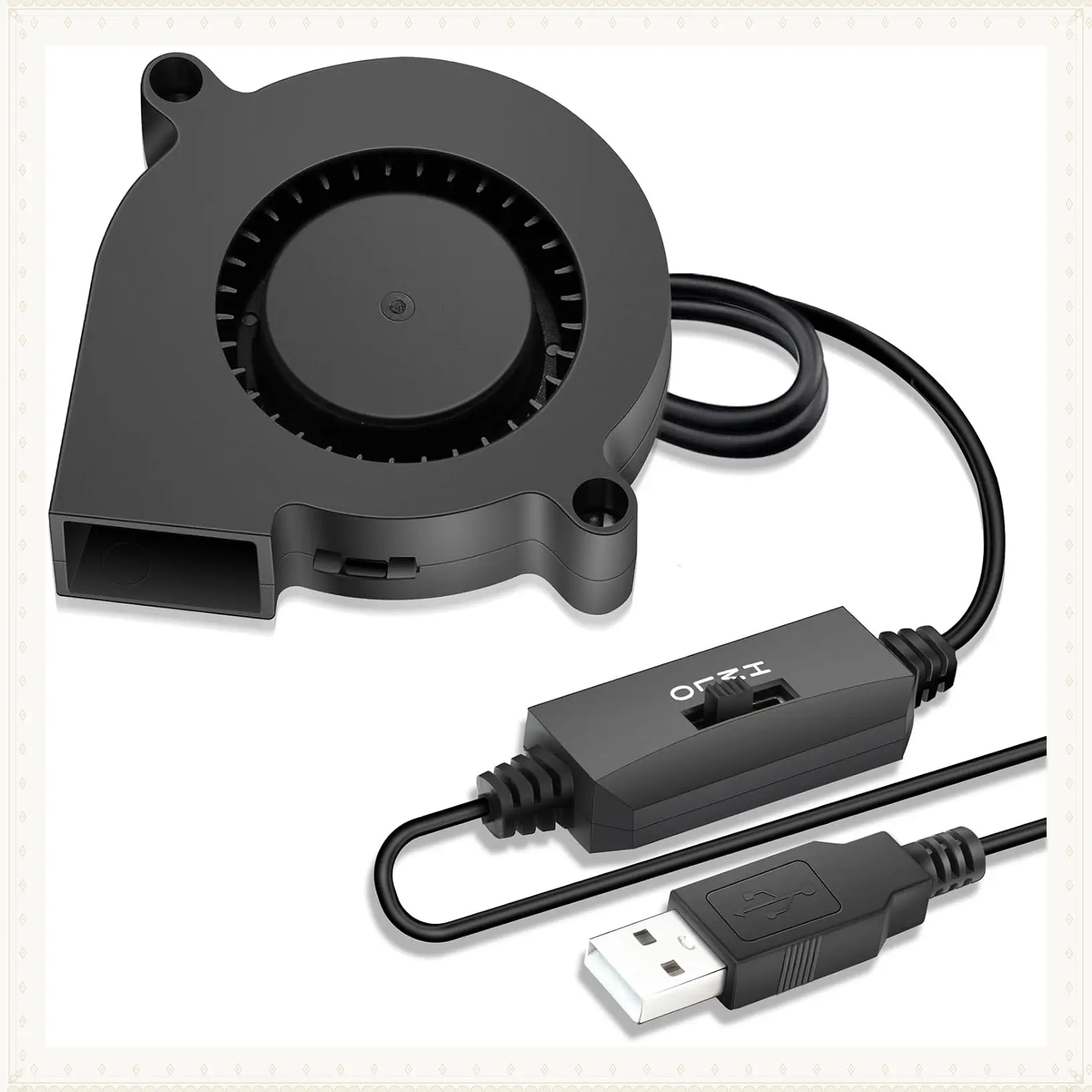 50mm 5015 USB Blower Fan with 3-Speed Control, 5V DC Brushless Turbo Turbine Fan, 50x15mm, for Cosplay Helmet, Vivarium, Mini PC Cooling VentilationGift