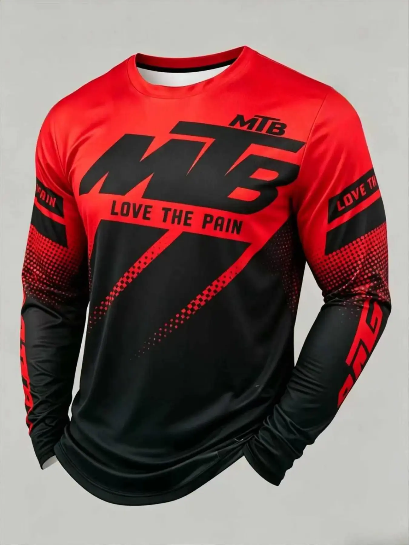 Men's Mountain Bike Riding Style Long Sleeve T-Shirt, Gradient Print, Quick-Dry Breathable Outdoor Sport Top, Sporty Sports Top, Cycling Sports Wear, All Seasons