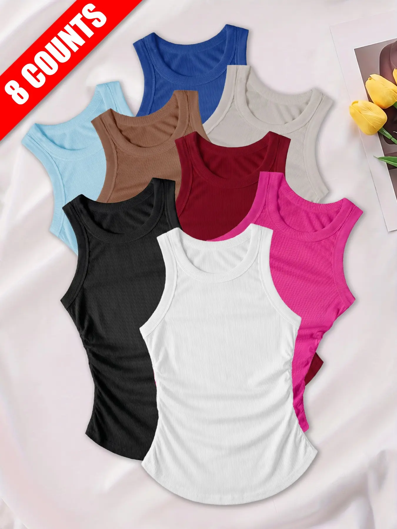 Women's Sporty Sleeveless Vest Fashion Casual Breathable Quick-Dry Side Straps Elastic Ribbed Vest Suitable for Summer Daily Innerwear