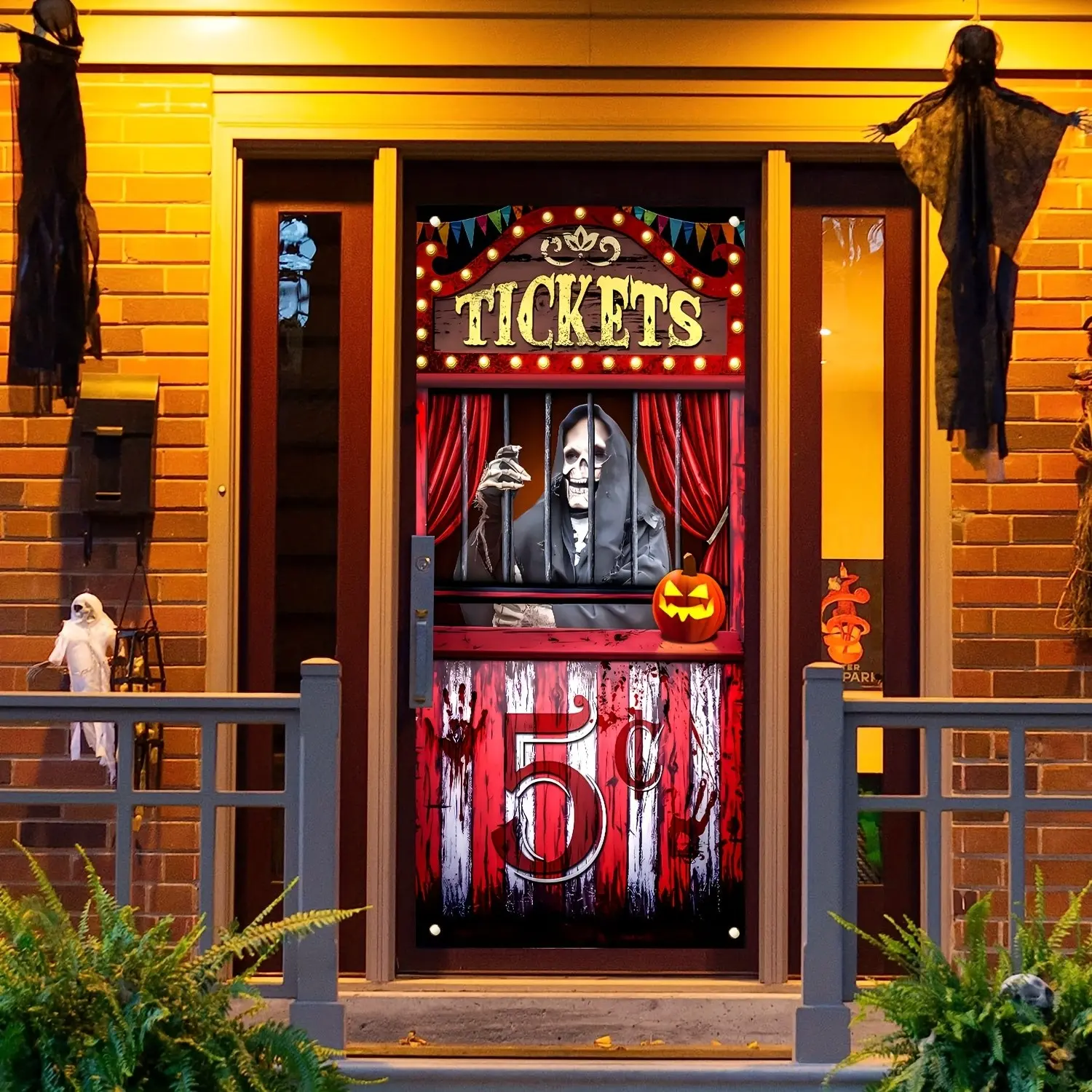 Halloween Circus Door Hanger, Bloody Horror Background Banner, Party Decor, Carnival Photo Booth Props, Large Hanging Backdrop