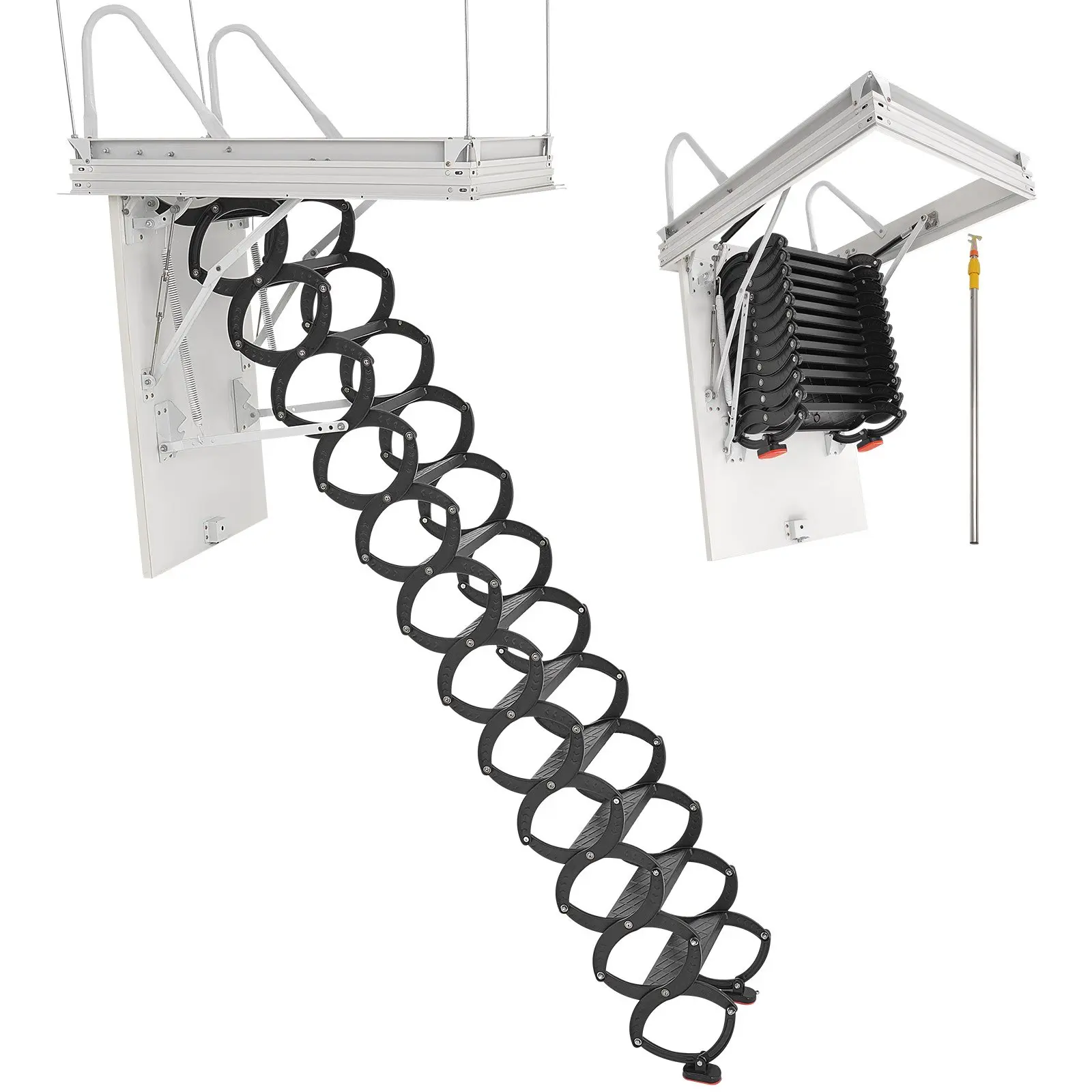 VEVOR Alloy Steel Retractable Attic Stair, 660LBS/299.4KG Capacity, Rectangular 39.4x27.5 in Opening, Fits 9.5-10.2 ft Ceiling Height, with Pull-Down Rod for Loft Roof