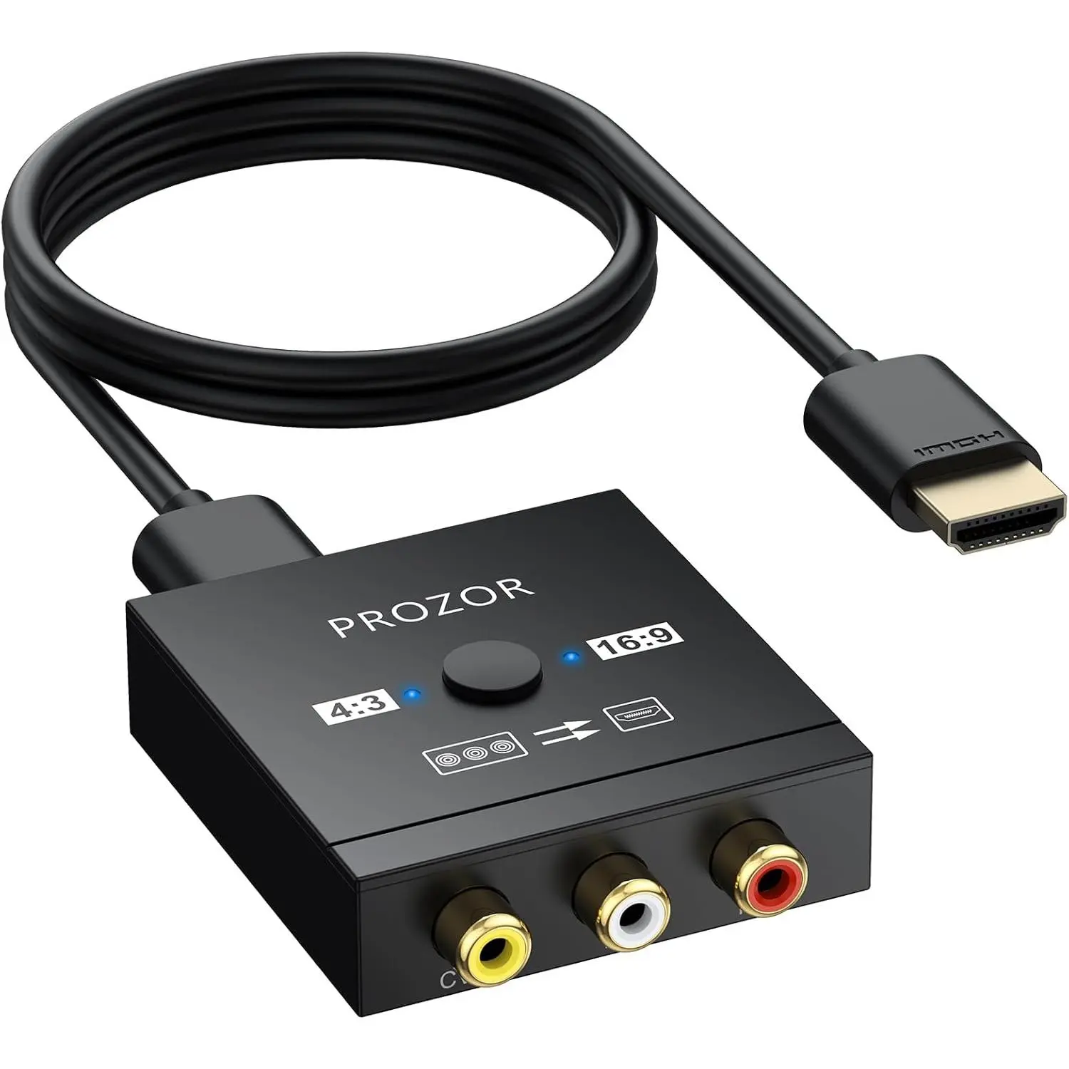 PROZOR RCA to HDMI Converter - 4:3/16:9 Switch, 1080P AV to HDMI Adapter, Mini Composite CVBS Audio Video Adapter, for PS1/PS2/N64/Wii/Xbox and VCR/VHS/DVD Players to HDTV, Plug & Play