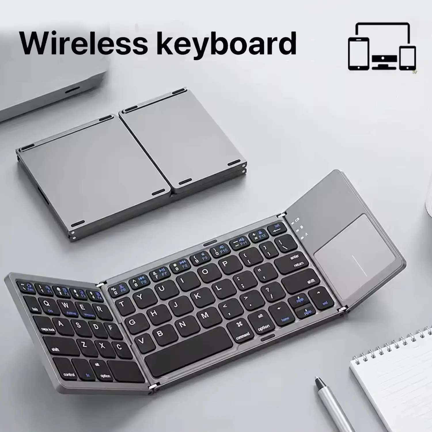 Foldable Bluetooth-compatible Keyboard with Touchpad, Ultra-Thin Portable Wireless Keyboard, Rechargeable Battery, Compatible with Android, Windows, iOS Devices