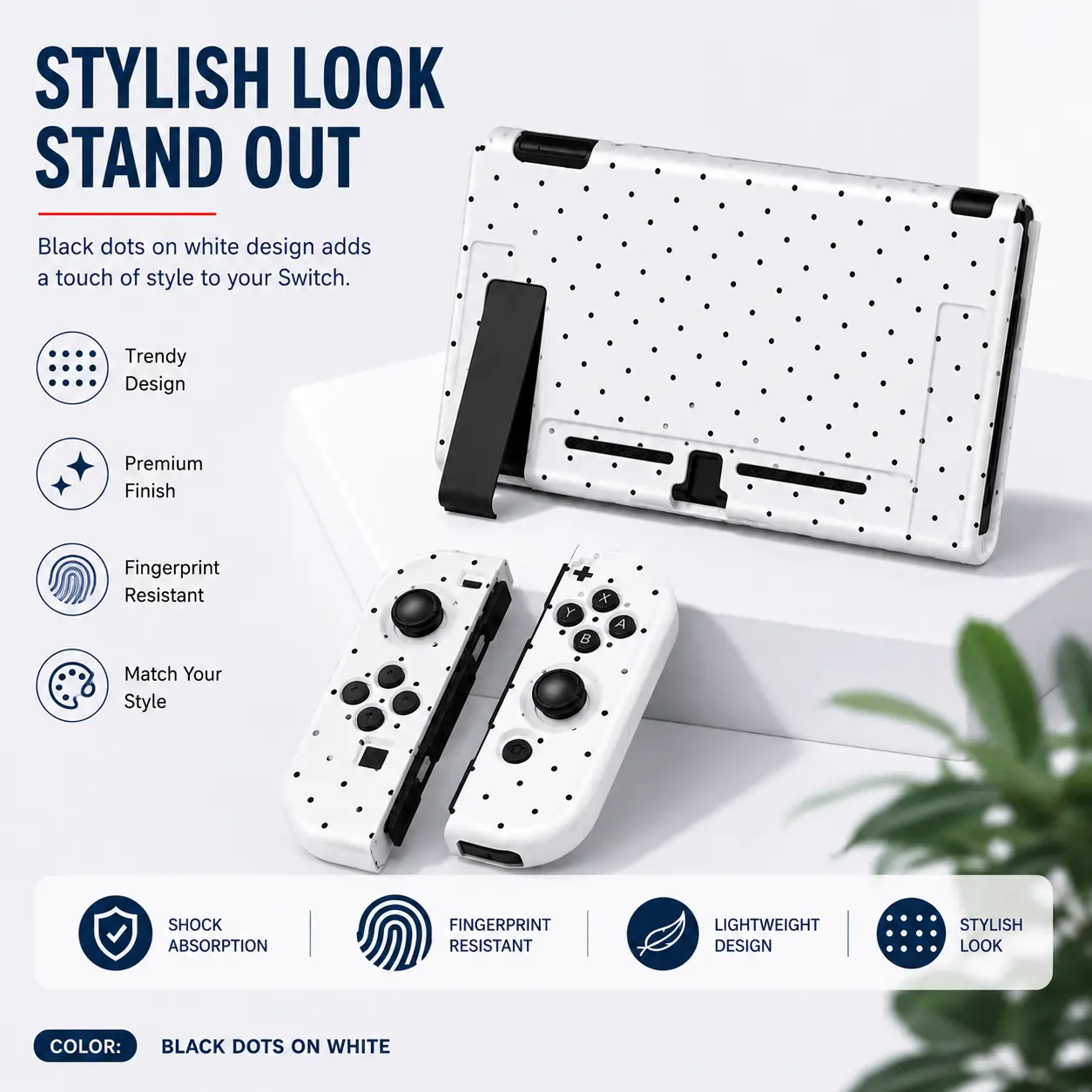 White Polka Dot Switch Case, Soft TPU Full Protective Cover for Switch OLED Console & Joy-Con, Shockproof Anti-Scratch Split Protective Shell