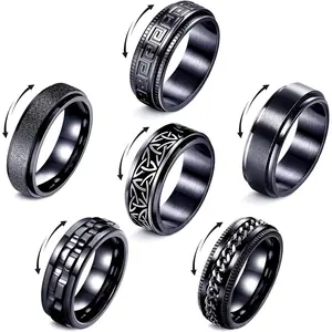 Fidget Rings for Anxiety 4-6pcs Stainless Steel Rings for Men Women Black Spinner Ring Setfidget toys