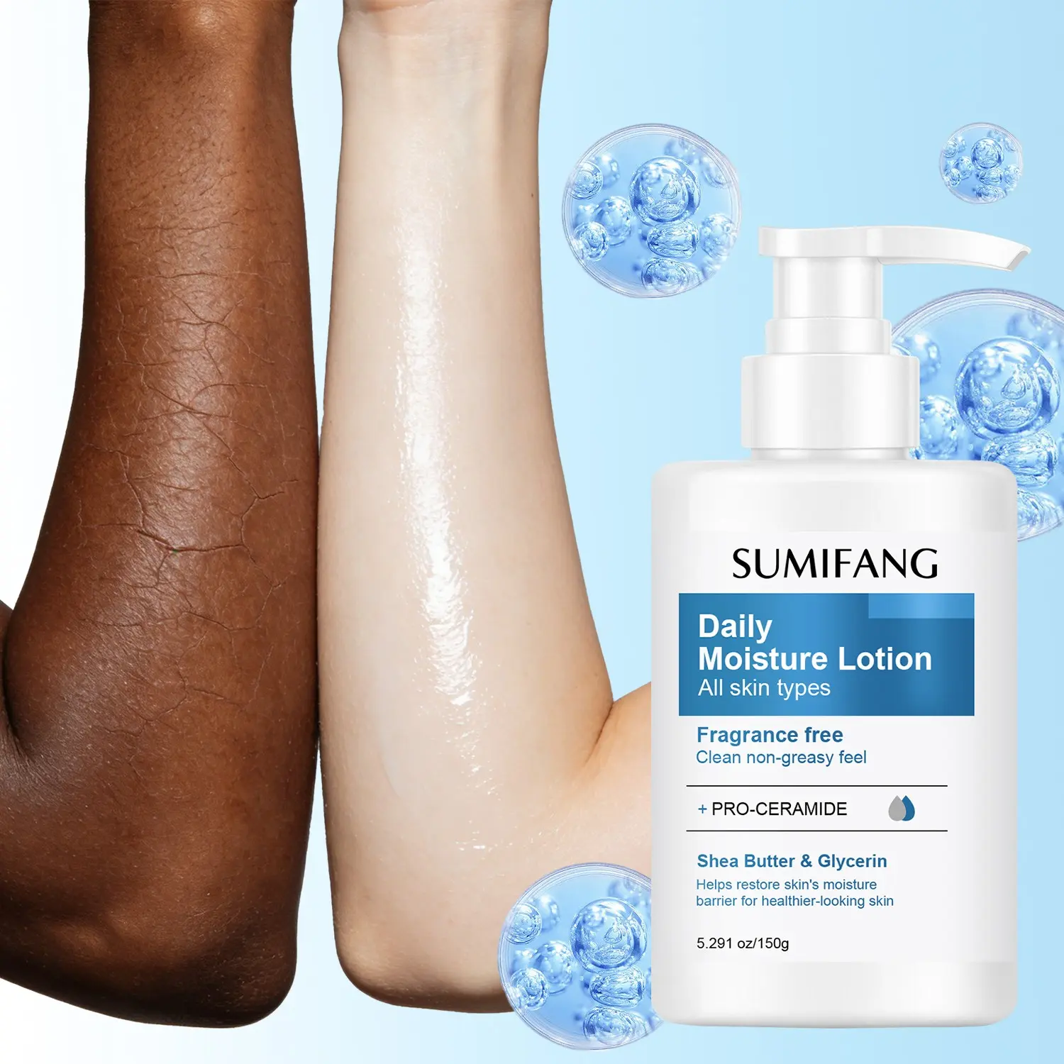 SUMIFANG Pro-Ceramide Daily Moisturizing Lotion, Dry Skin Cream, Shea Butter + Glycerin + Collagen Peptides + Niacinamide, Repairs skin's moisture barrier, 48-hour hydration, Brightens dull skin tone, Dry Skin Care